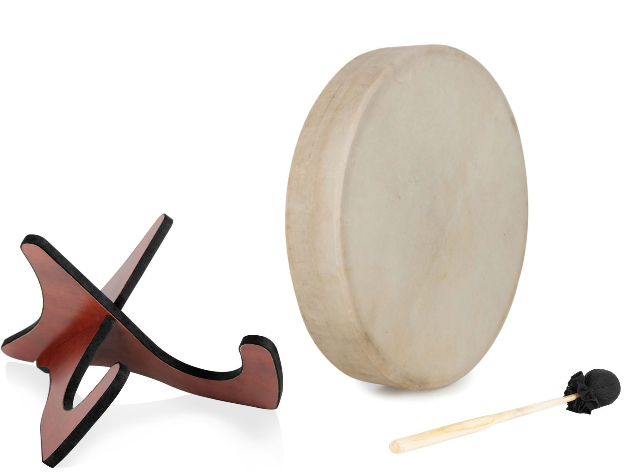 Classic Cantabile Handtrommel Schamanentrommel mit Ziegenfell bespannt - Handtrommel,SD-16, 3-St., Inkl. Schlägel und Ständer, Anregende Wirkung - Mit Haltevorrichtung