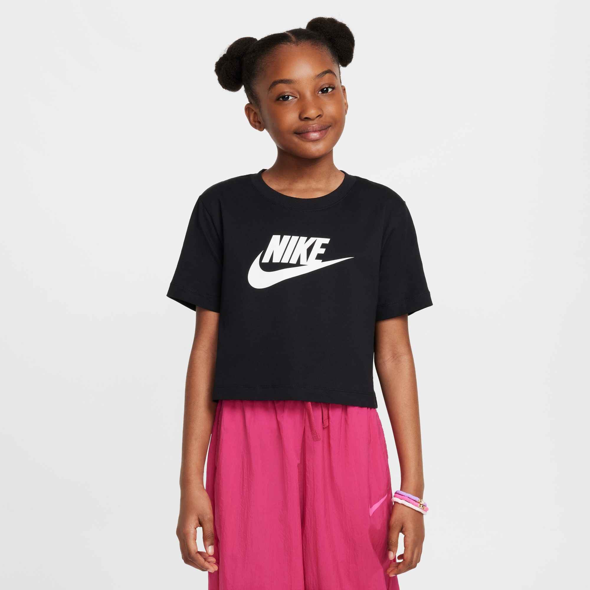 Nike Sportswear Laufshirt Nike Sportswear Big Kids' (Girls) Cropped T-Shirt für Teens, mit Rundhalsausschnitt, normale Länge, aus Baumwolle