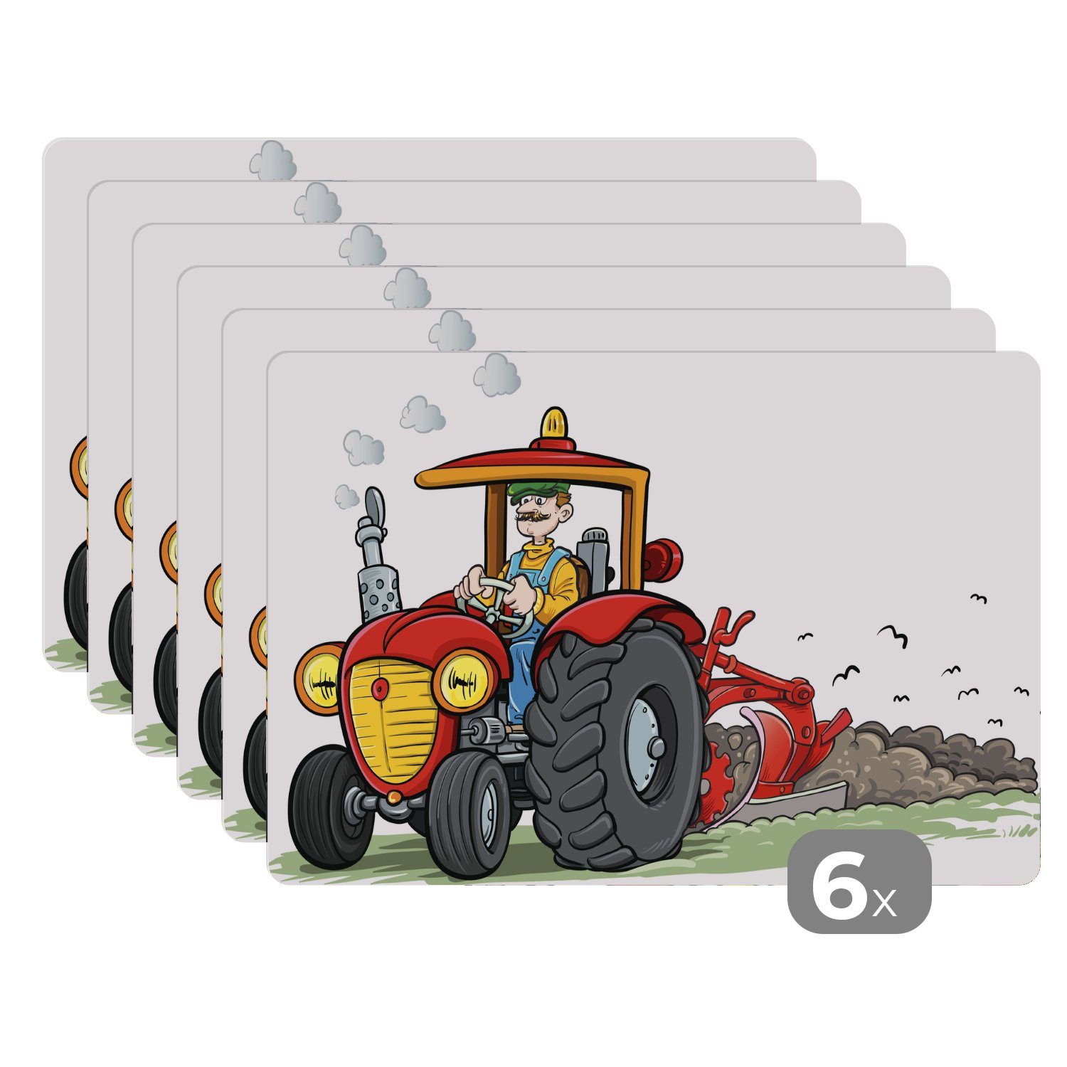 Platzset, Traktor - Landwirt - Rot, MuchoWow, (6-St), Platzset, Platzdecken, Platzmatte, Tischmatten, Schmutzabweisend