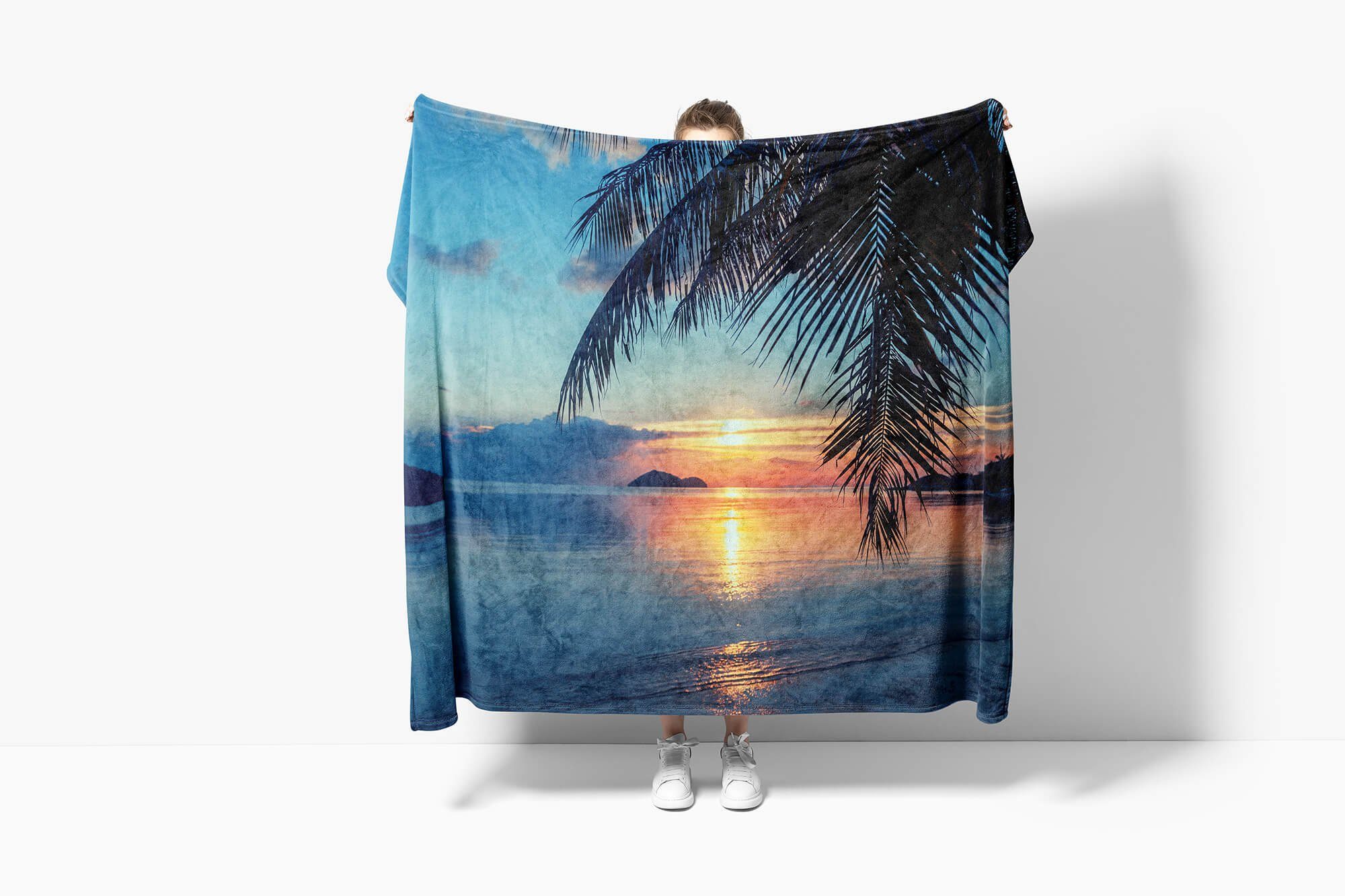 Handtuch Handtücher Art Handtuch Kuscheldecke Strandhandtuch Saunatuch (1-St), Fotomotiv Sinus Traumstrand mit Palmen, Baumwolle-Polyester-Mix