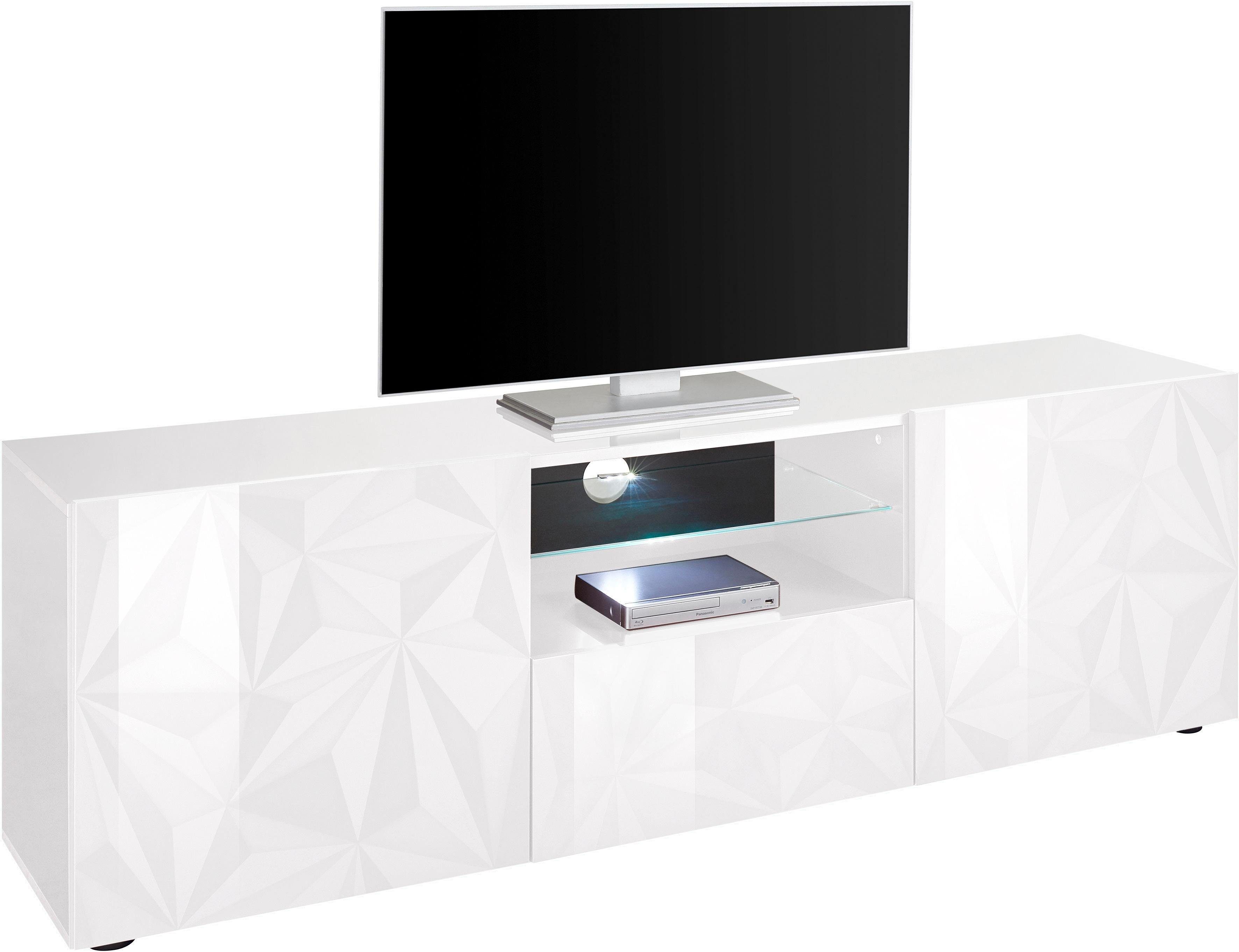 Home affaire Lowboard Prisma Breite 181 cm, TV-Board 2 Türen, 1 Schubkasten, TV-Schrank, Front mit elegantem Siebdruck, grifflos, viel Stauraum