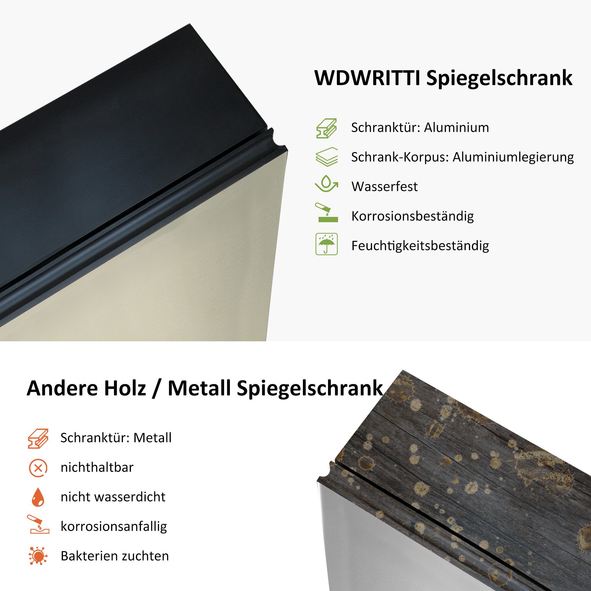 WDWRITTI Badezimmerspiegelschrank Aluminium Spiegelschrank Bad Schwarz 2-tü günstig online kaufen