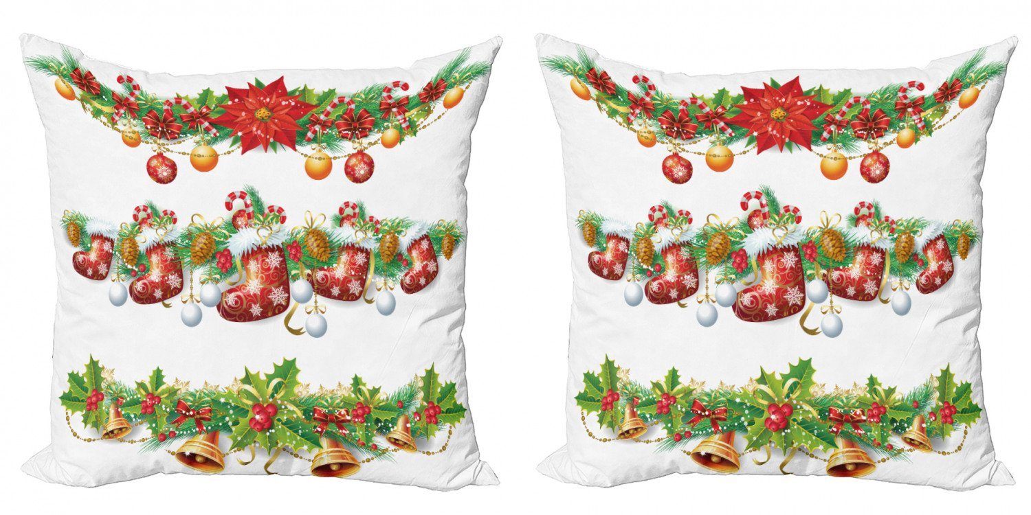 Kissenbezüge Modern Accent Doppelseitiger Digitaldruck, Abakuhaus (2 Stück), Weihnachten Blumen Socken und Glocken