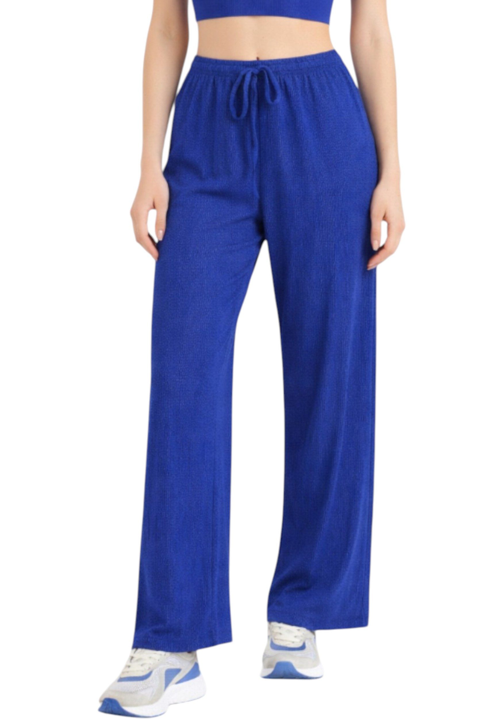 Palazzohose Damen Crinkle – Weite Sommerhose elastischer Bund