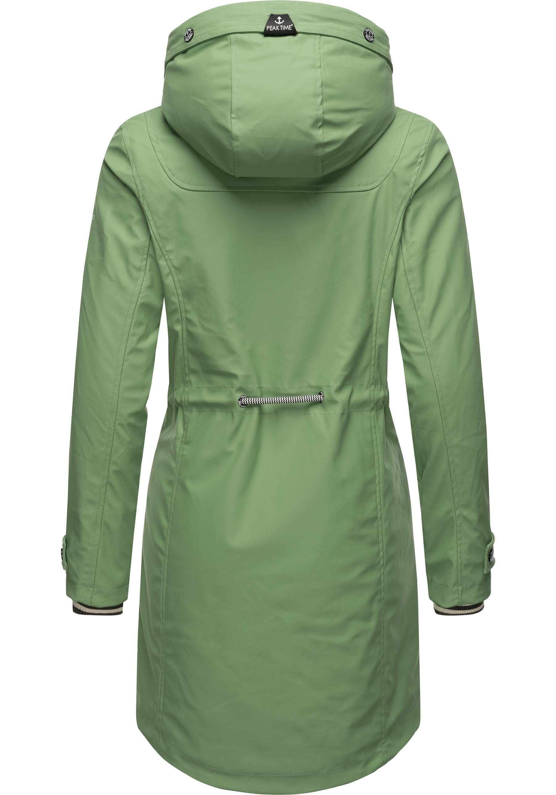 Regenmantel Damen für TIME stylisch taillierter L60042 PEAK lindgrün Regenjacke