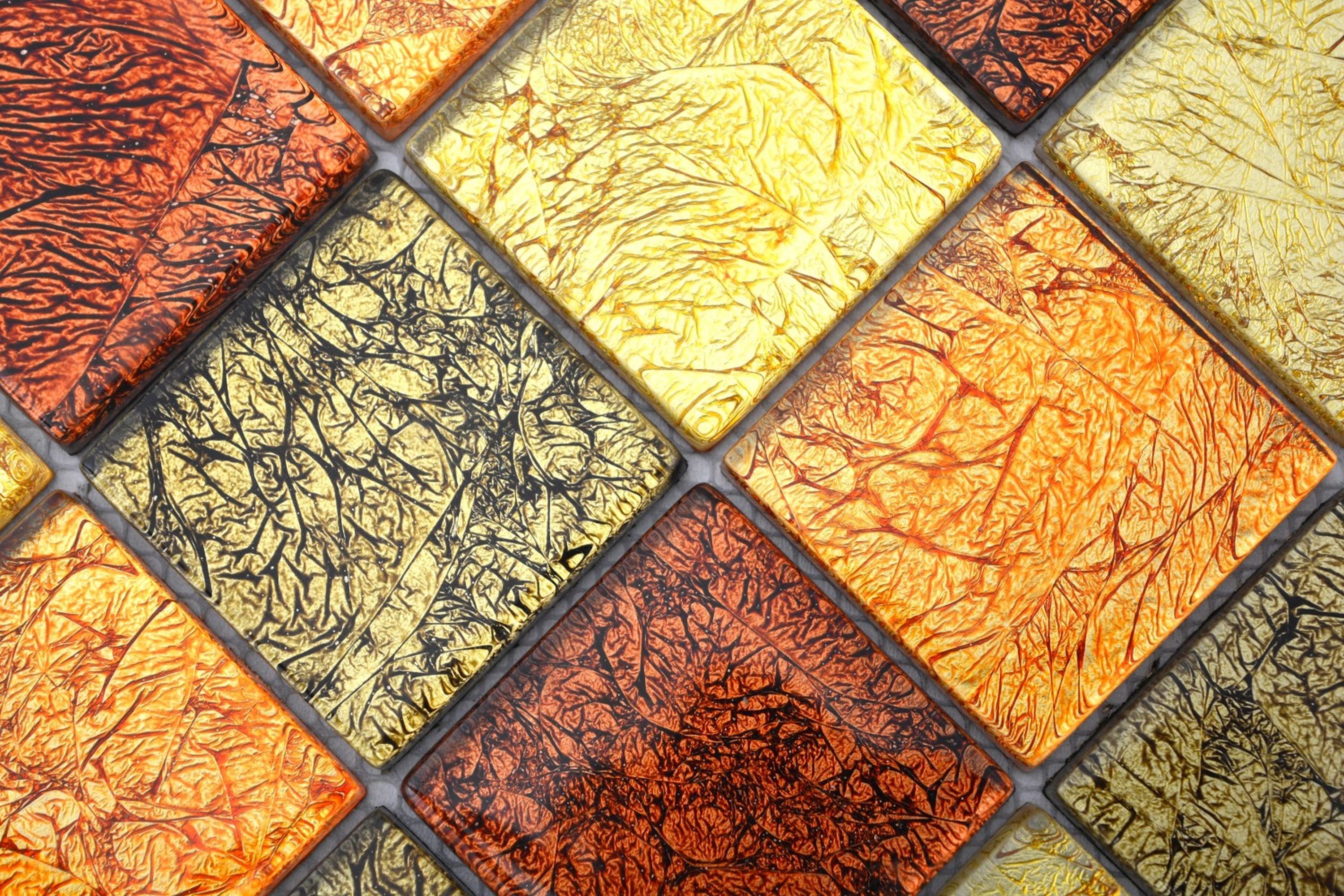 Mosani Mosaikfliesen Glasmosaik Küche Mosaikfliese Fliesenspiegel gold Struktur orange