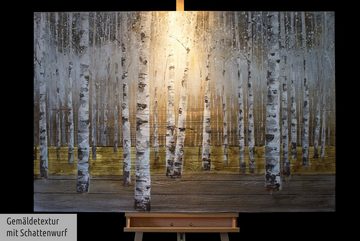 KUNSTLOFT Gemälde Morgentau im Birkenwald 150x100 cm, Leinwandbild 100% HANDGEMALT Wandbild Wohnzimmer
