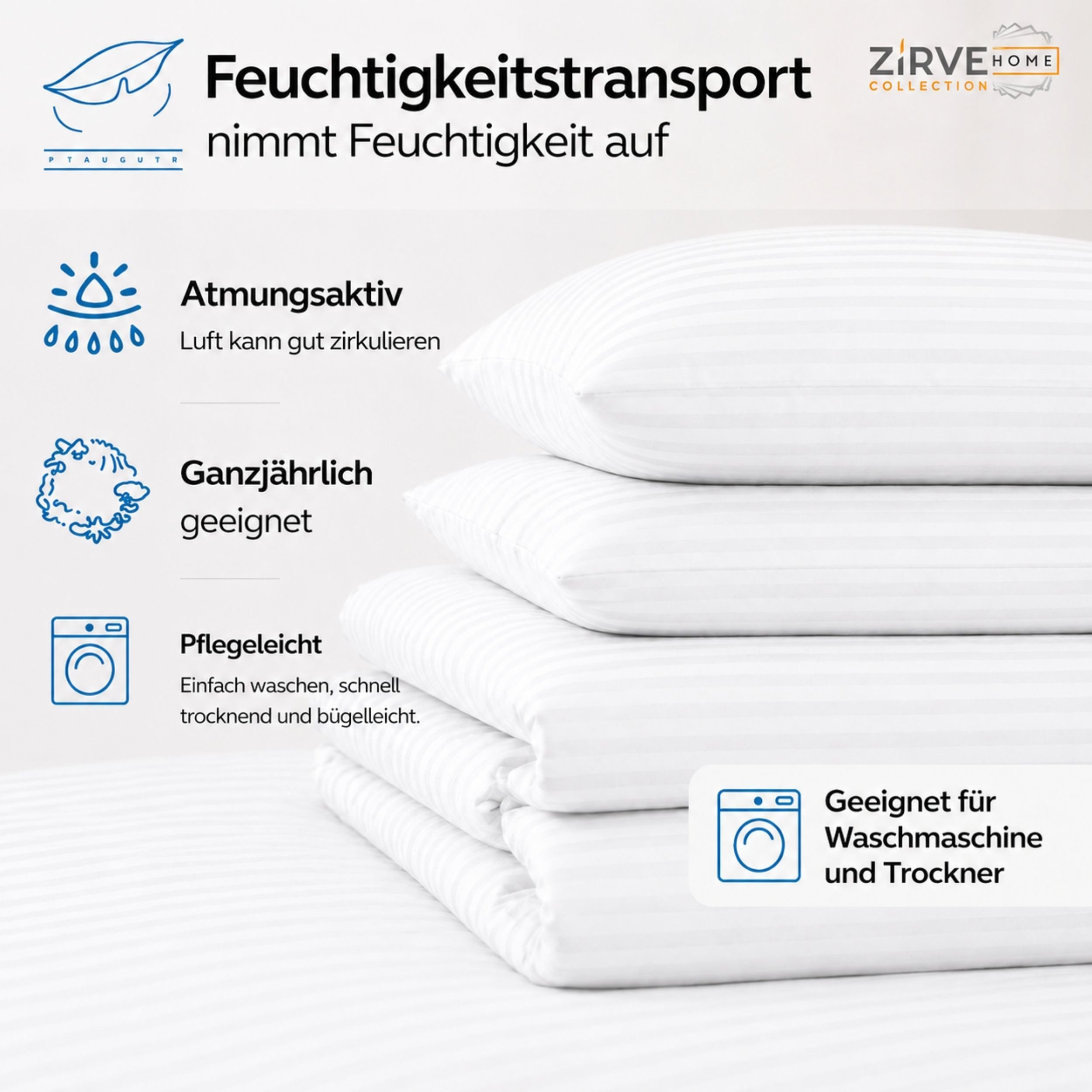 ZIRVEHOME Bettwäsche Baumwolle Bettbezug Streifenmuster– Ganzjahres-Bettwäsche-Sets Damast, Renforce, 3 teilig, 200x220 Bettbezug Baumwolle – Ganzjahres-Bettwäsche mit Damastmuster