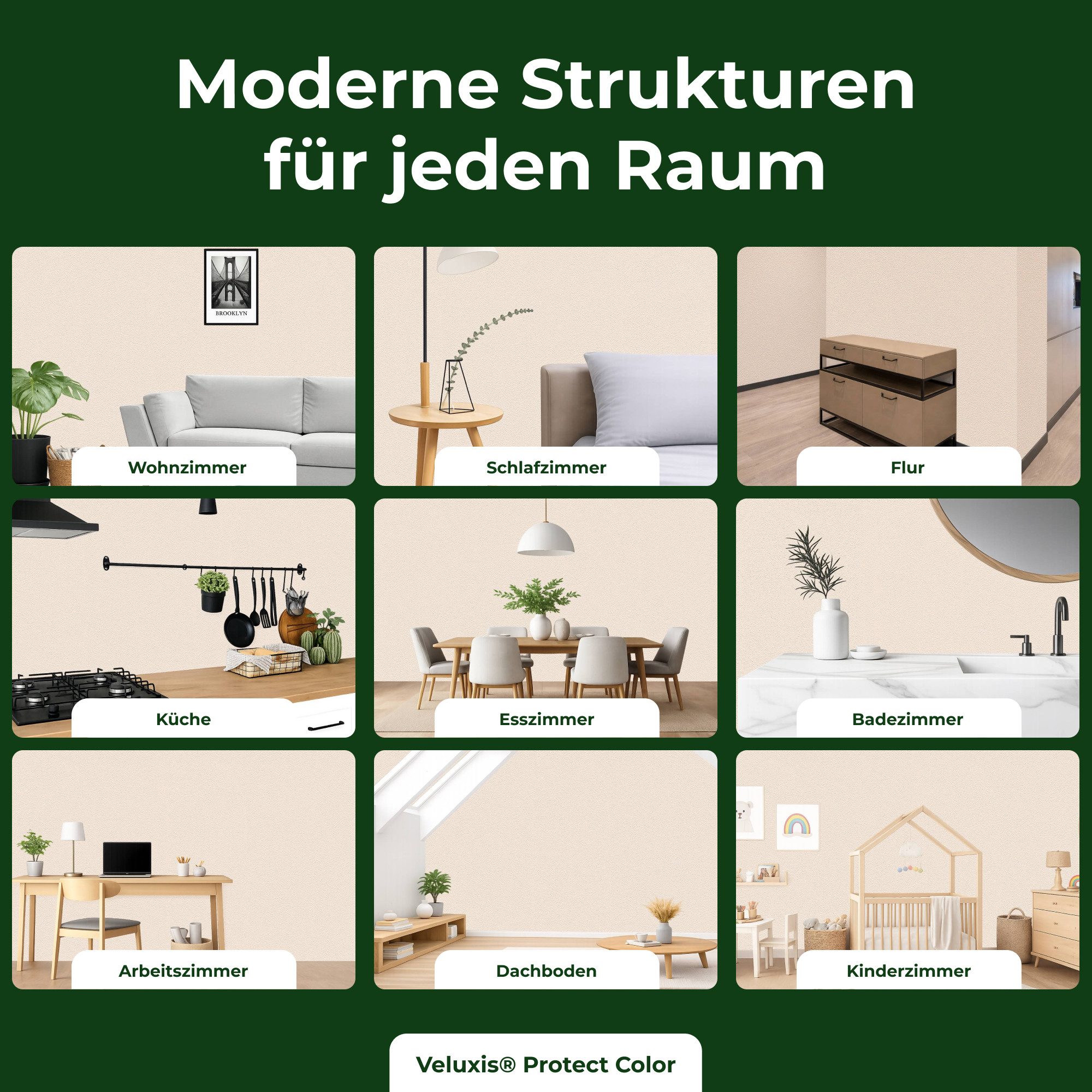 Veluxis Vliestapete Protect Color - 10,05 m x 0,53 m, kein Anstrich notwendig, extrem kratz- & stoßfest, rissüberbrückend