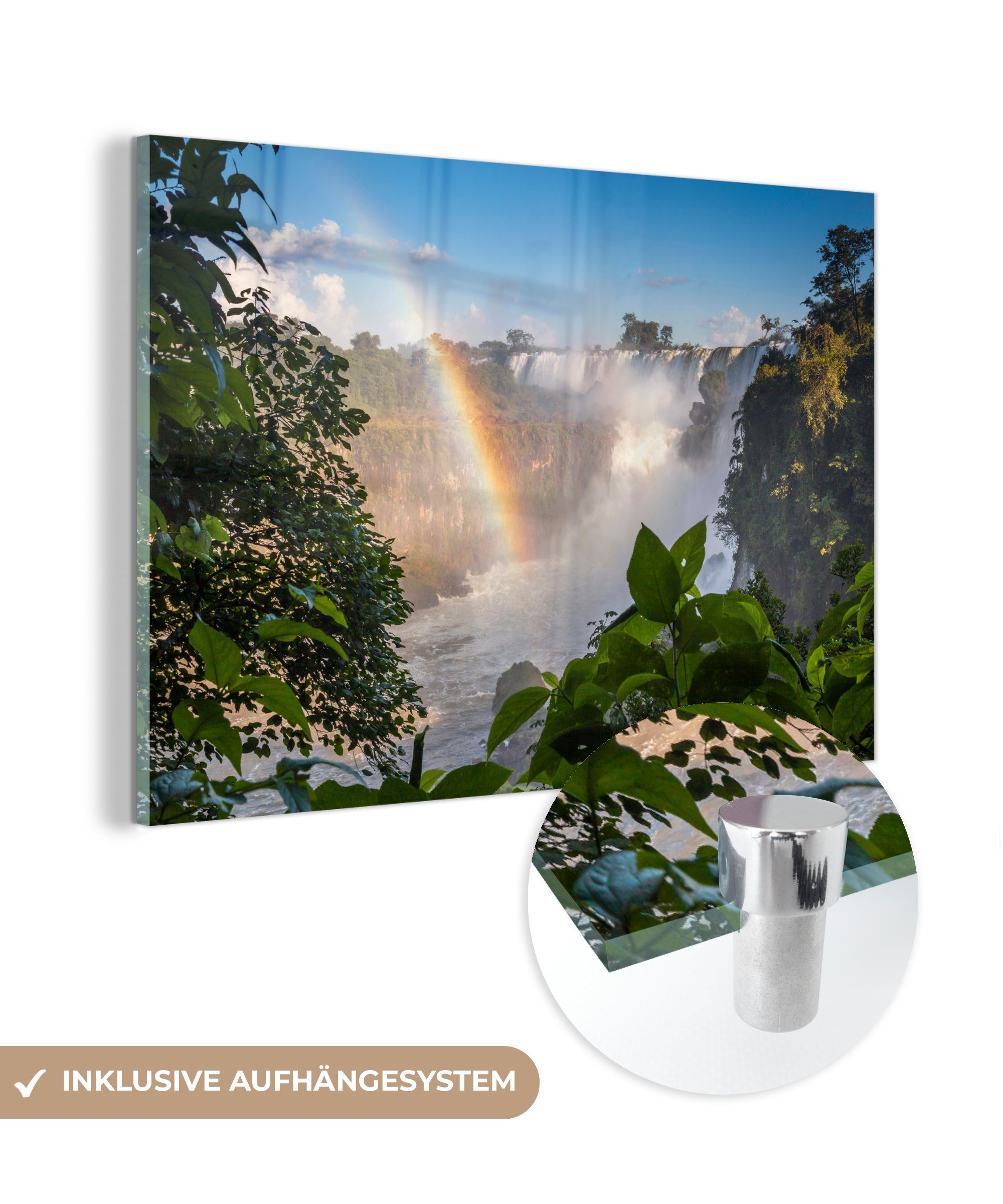 MuchoWow Acrylglasbild Regenbogen in der Landschaft des Iguazú-Nationalparks in Südamerika, (1 St), Acrylglasbilder Wohnzimmer & Schlafzimmer