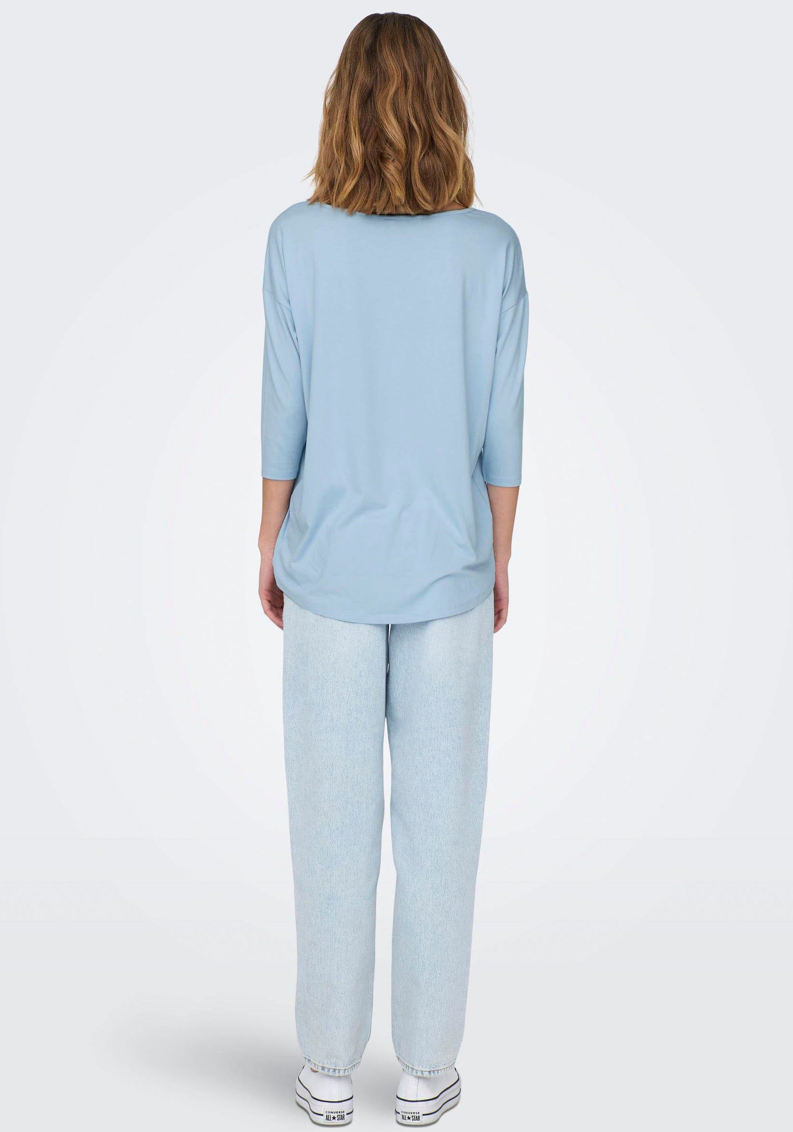 3/4 Blue Detail:Melange CS ONLMOSTER Cashmere 3/4-Arm-Shirt ONLY SHOULDER TOP TAPE