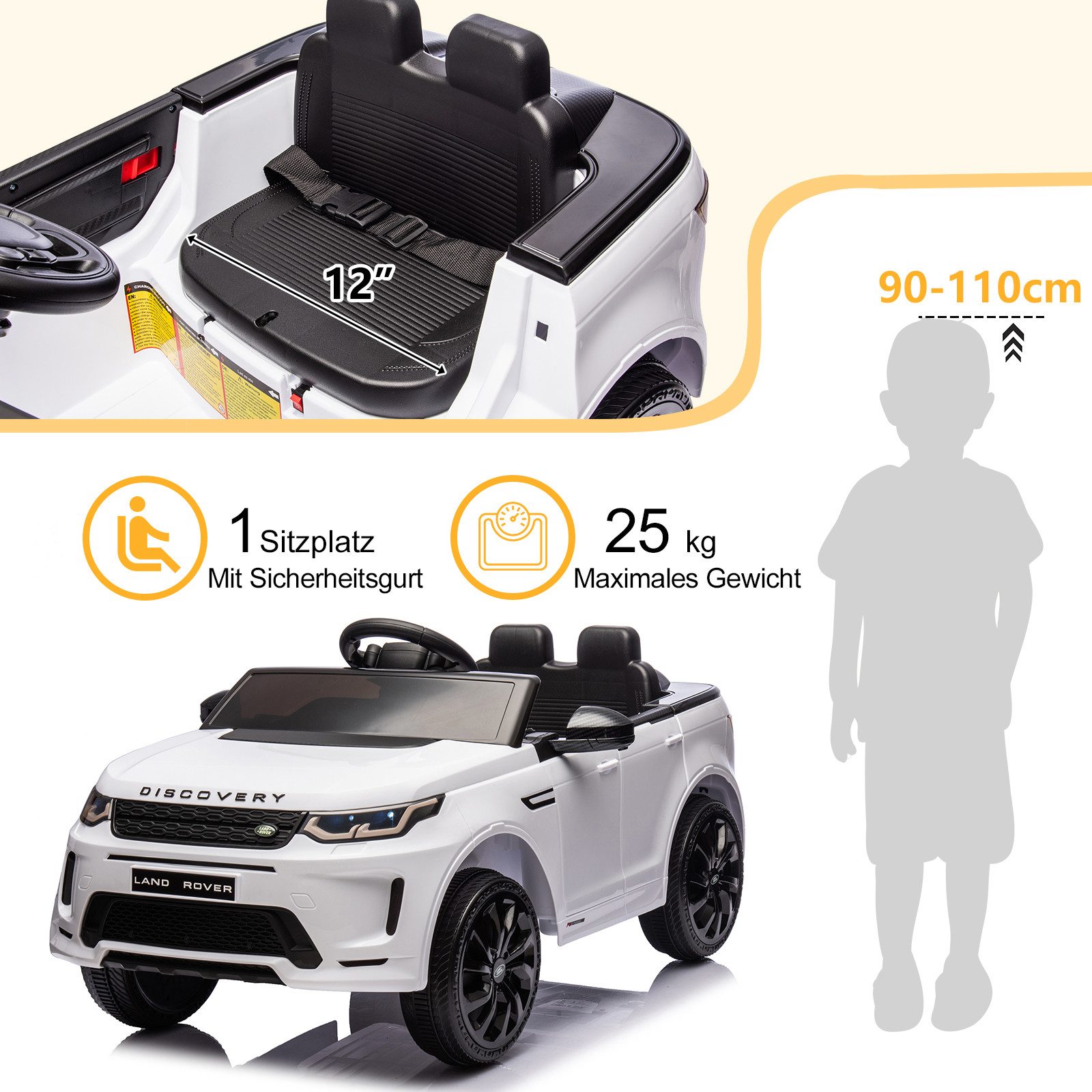 LALAHO Elektro-Kinderauto LAND ROVER Discovery Sport Elektroauto Kinderauto 12V 4.5A.h, mit 2,4G Fernbedienung, LED Scheinwerfer, MP3, Hupe und Musik