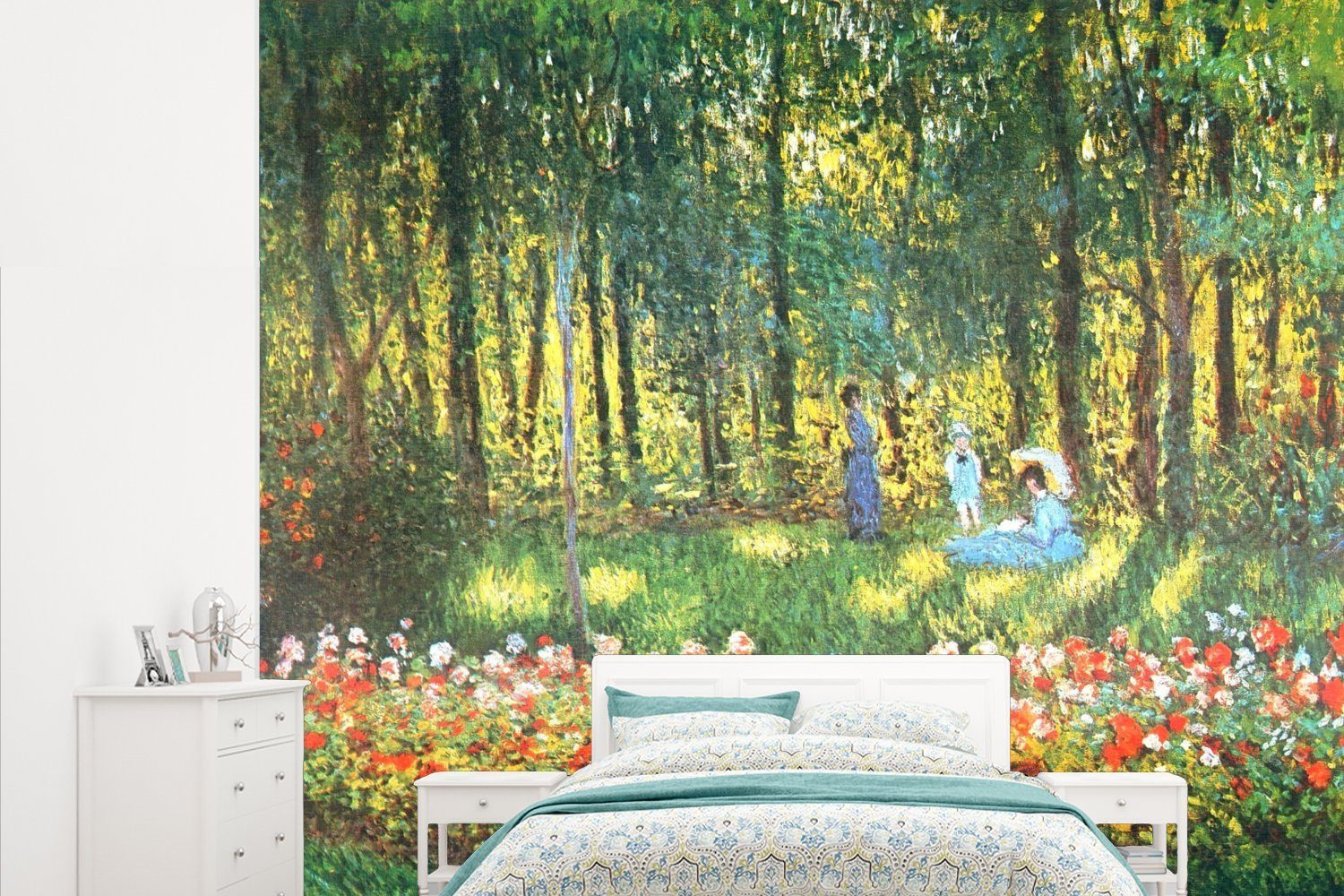 MuchoWow Fototapete Die Familie des Künstlers im Garten - Gemälde von Claude Monet, Matt, bedruckt, (5 St), Vliestapete für Wohnzimmer Schlafzimmer Küche, Fototapete