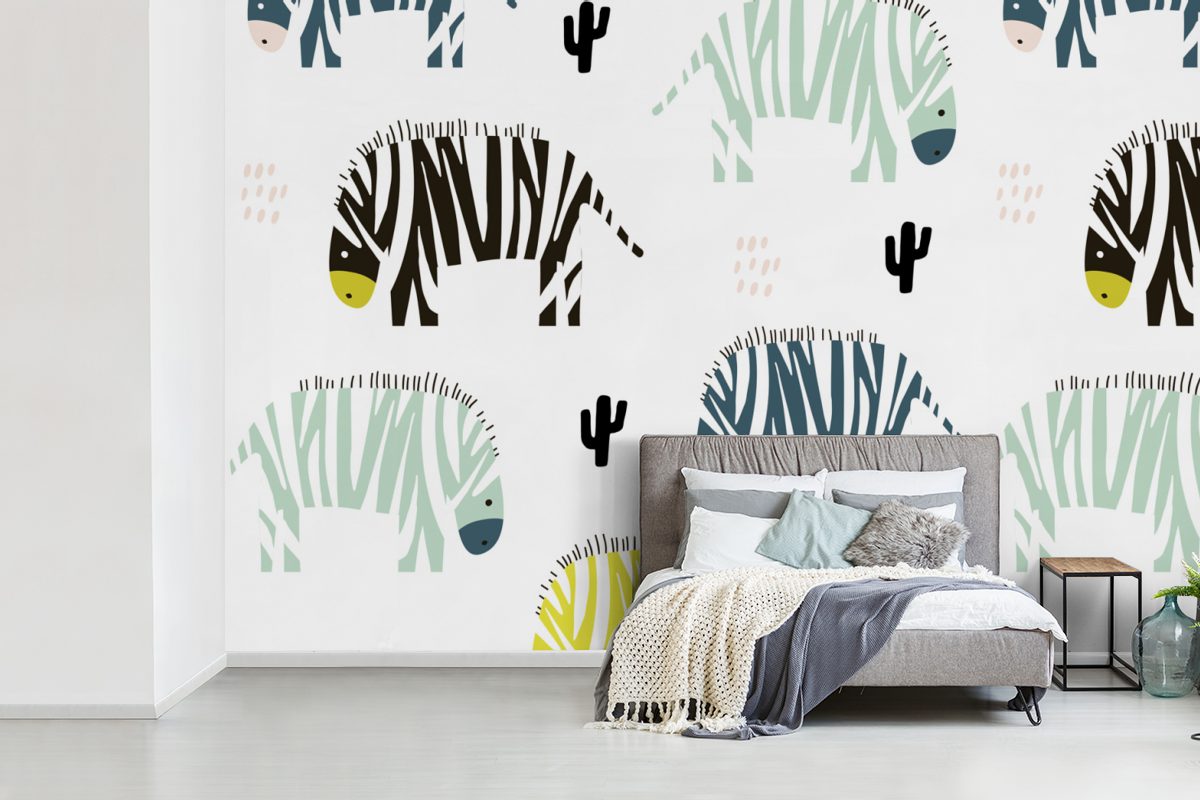 Kaktus Vinyl Wallpaper - Tapete bedruckt, MuchoWow Matt, Fototapete Weiß, Wohnzimmer, - für (6 Schlafzimmer, Kinderzimmer, Zebra - Farben St),