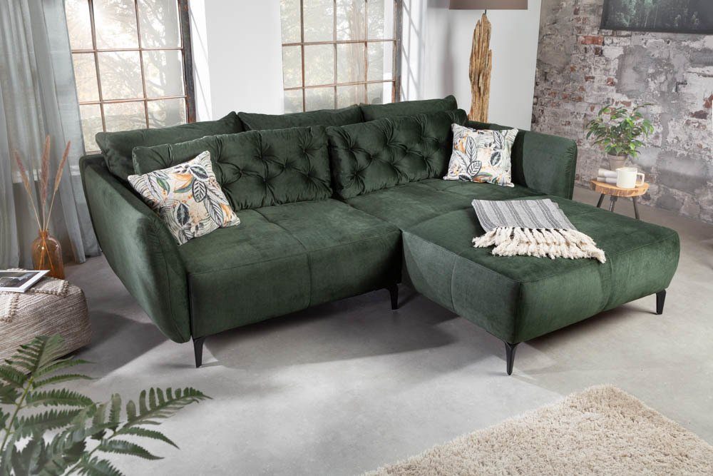 riess-ambiente Ecksofa MARRAKESCH 245cm flaschengrün, 2 Teile, Eckcouch · inkl. Kissen · Samt-Bezug