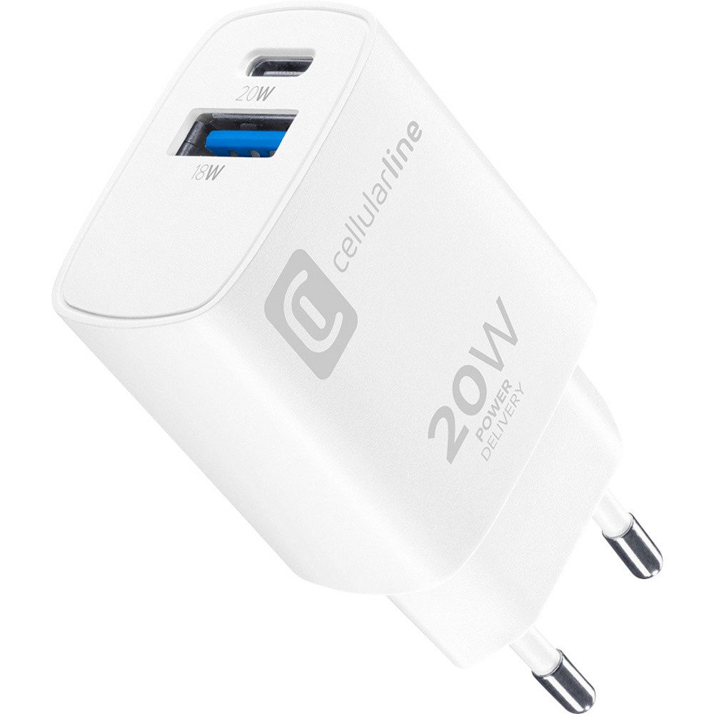 Cellularline Cellularline USB Ladegerät 20 W USB-A, USB-C® USB PD Weiß Steckdose S USB-Ladegerät (60785)