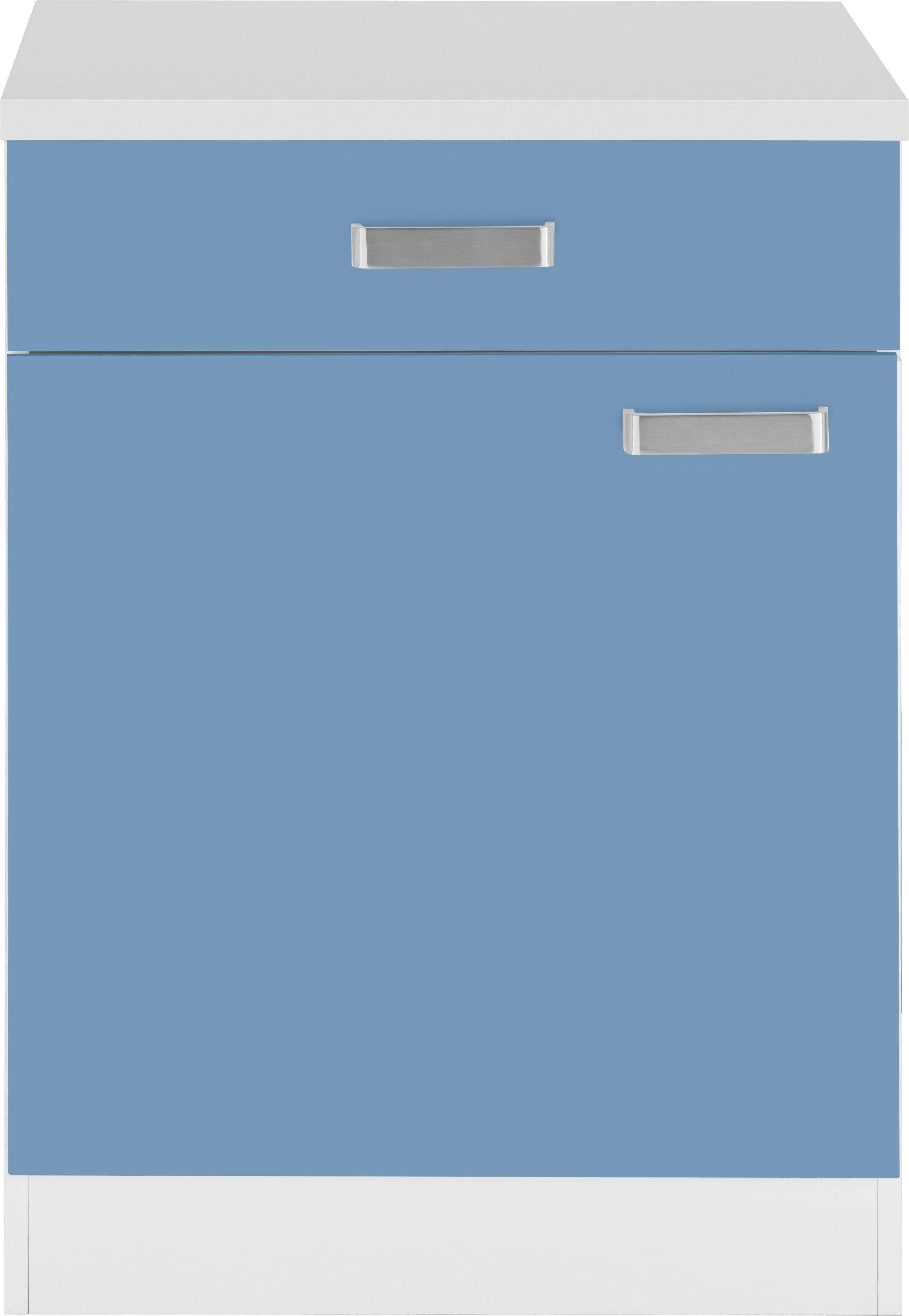 wiho Küchen Unterschrank Husum 60 cm breit himmelblau/weiß