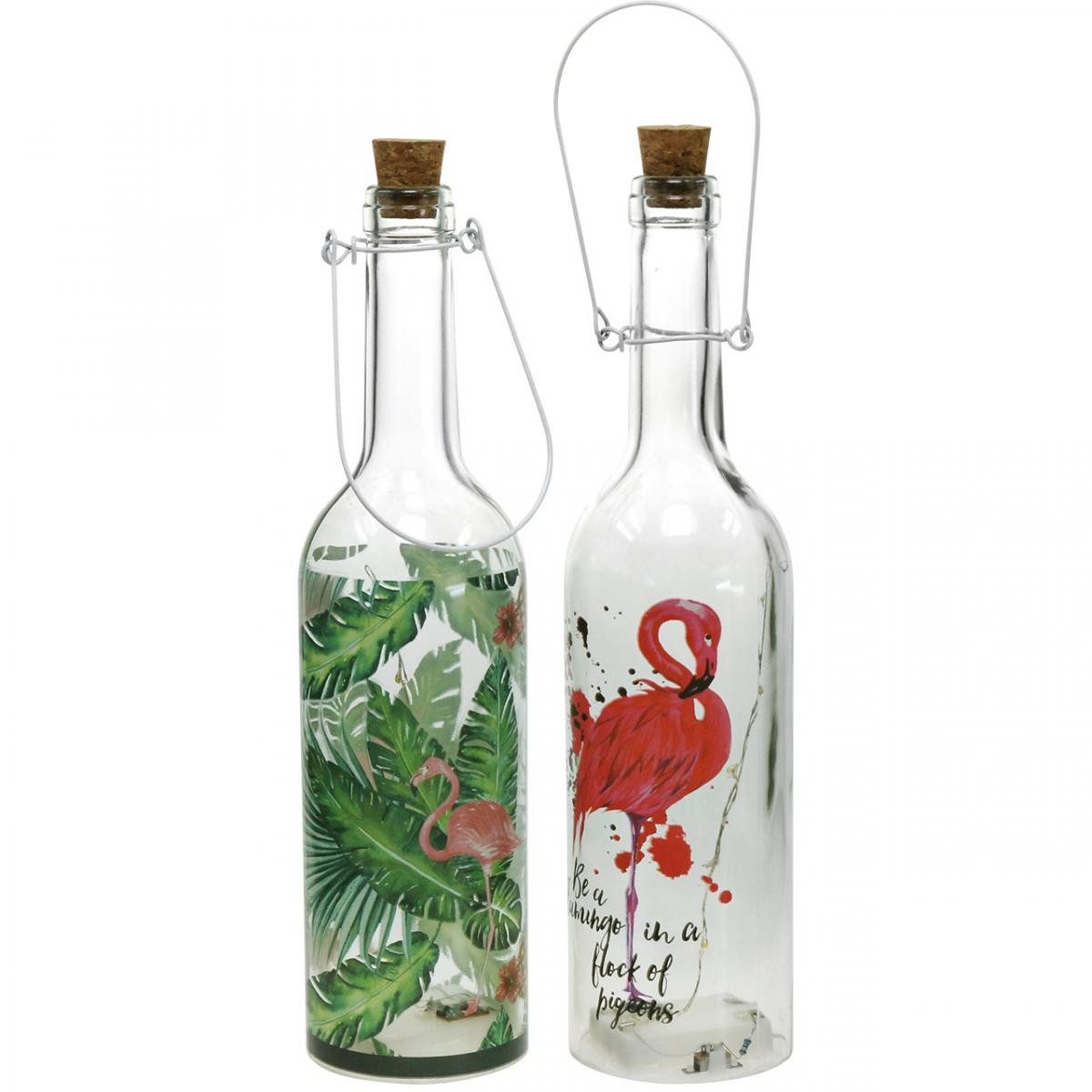 Viana Windlicht Deko-Flasche LED Flamingo 37,5cm Warmweiß 2er-Set Tischlamp günstig online kaufen