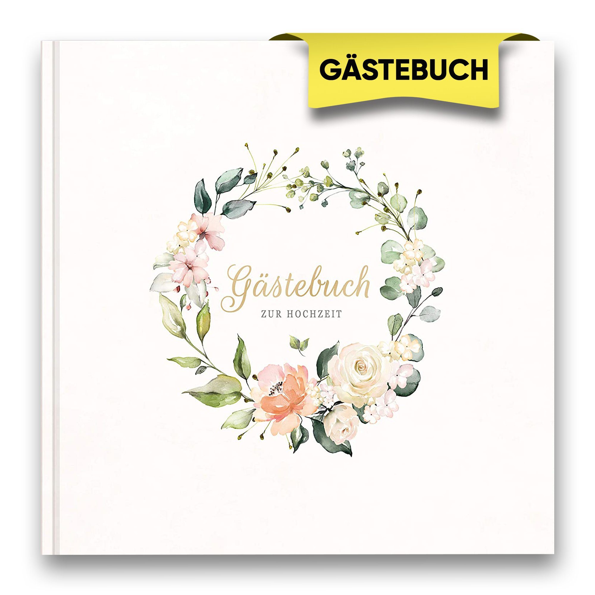 LifeDesign Gästebuch Hochzeitsbuch, Fadenbindung, edles Hochzeit, zur Hardcover, Notizbuch Papier 21x21cm, stabile