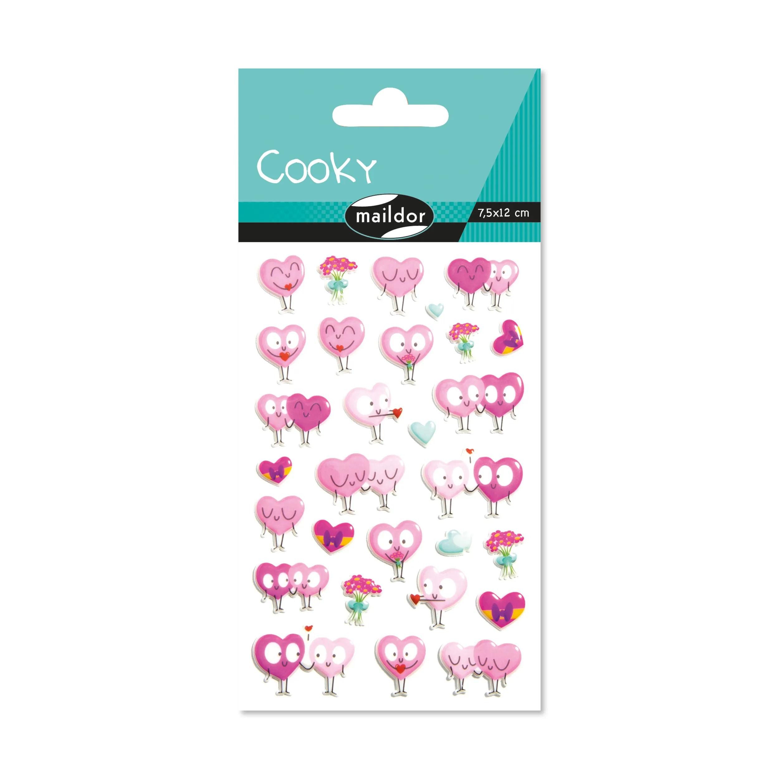 maildor Sticker 10x Cooky, 1 Stickerbogen 7,5x12cm, Herzen - Mehrfarbig CY105C, 3D-Sticker