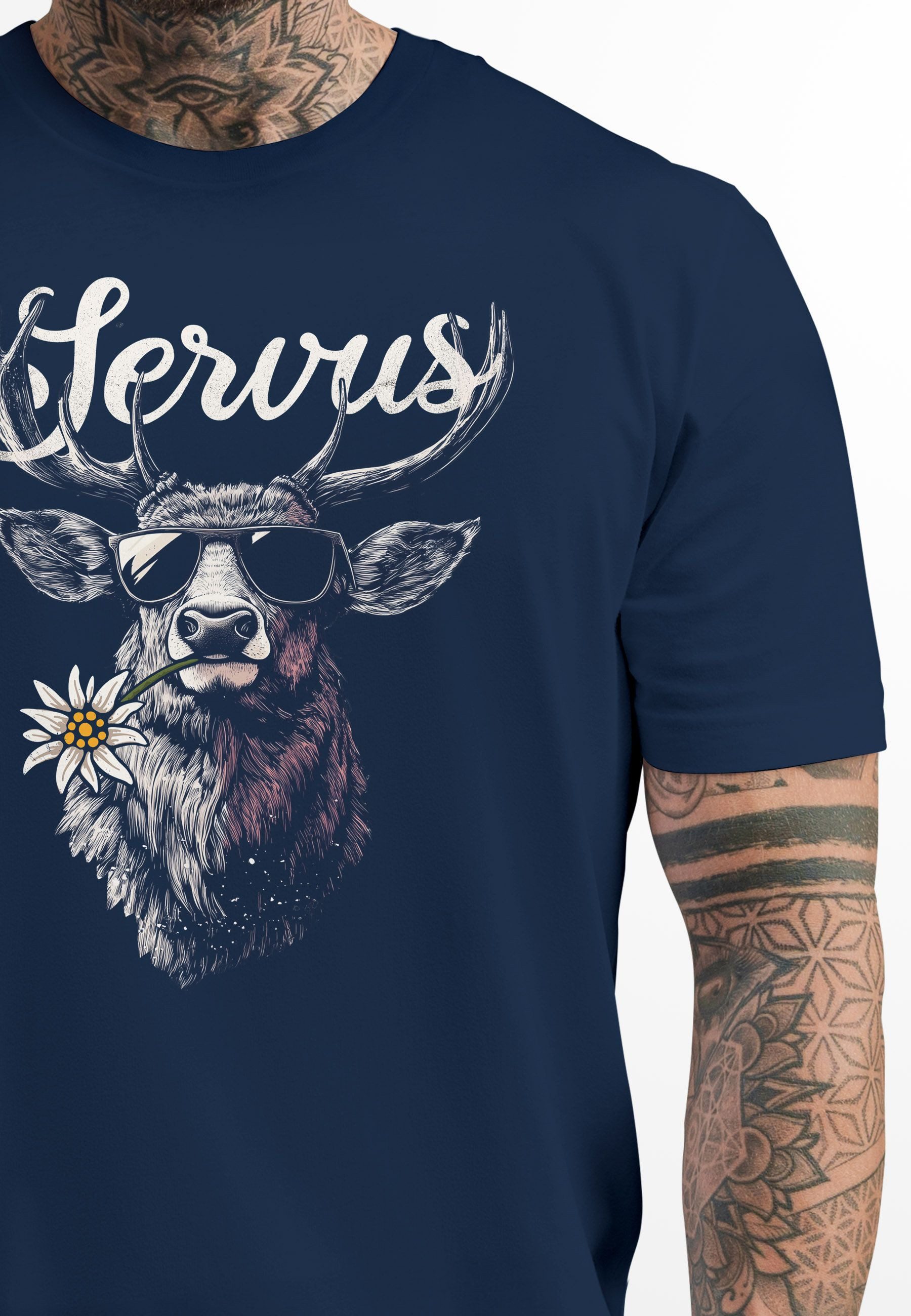 Neverless Print-Shirt Herren T-Shirt Hirsch Tracht Modern Lustig Volksfest Bayern Servus mit Print – Bild 3 von 5