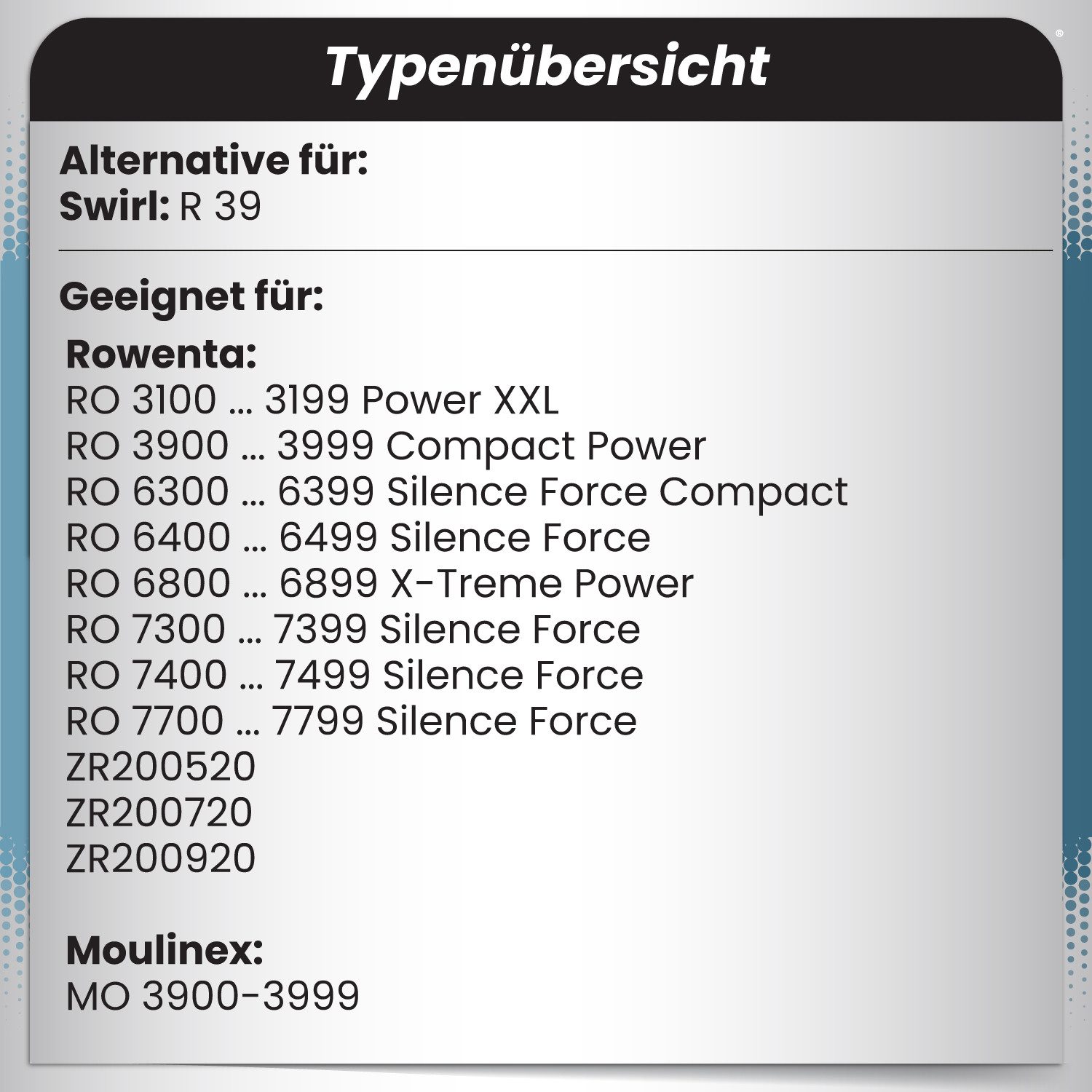 McFilter Staubsaugerbeutel Alternative zu Swirl R39 R 39, passend für Rowenta Moulinex Staubsauger, Kunststoffdeckscheibe, 30 St., hohe Reißfestigkeit, Top Filtration, 5-lagiges Microvlies