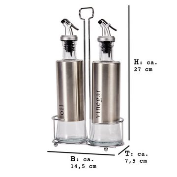 DRULINE Ölspender 3-tlg Menagenset Essig- und Öl Spender 2 x 300ml Essigflasche