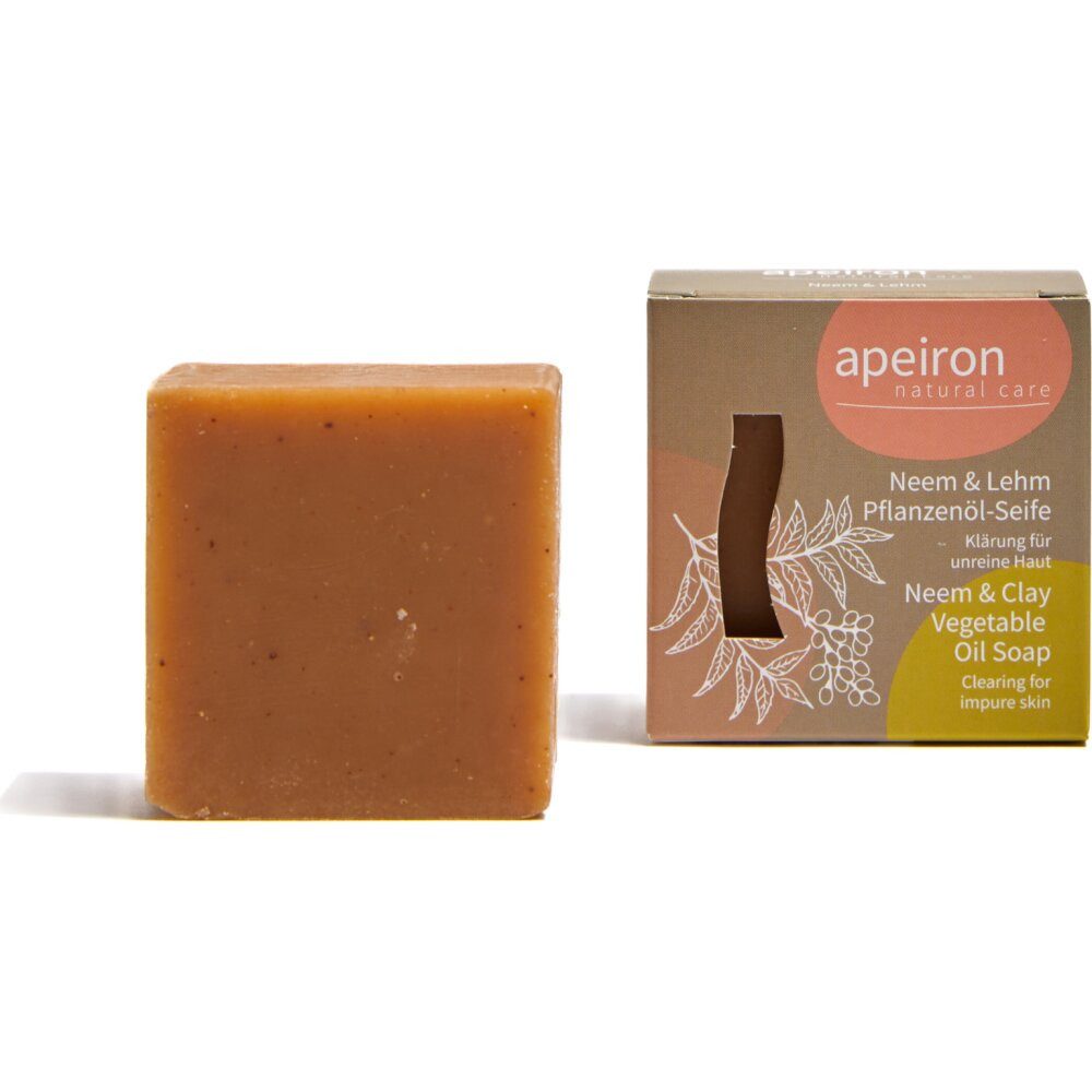 Apeiron Feste Duschseife Neem Lehm Pflanzenölseife, 100 g