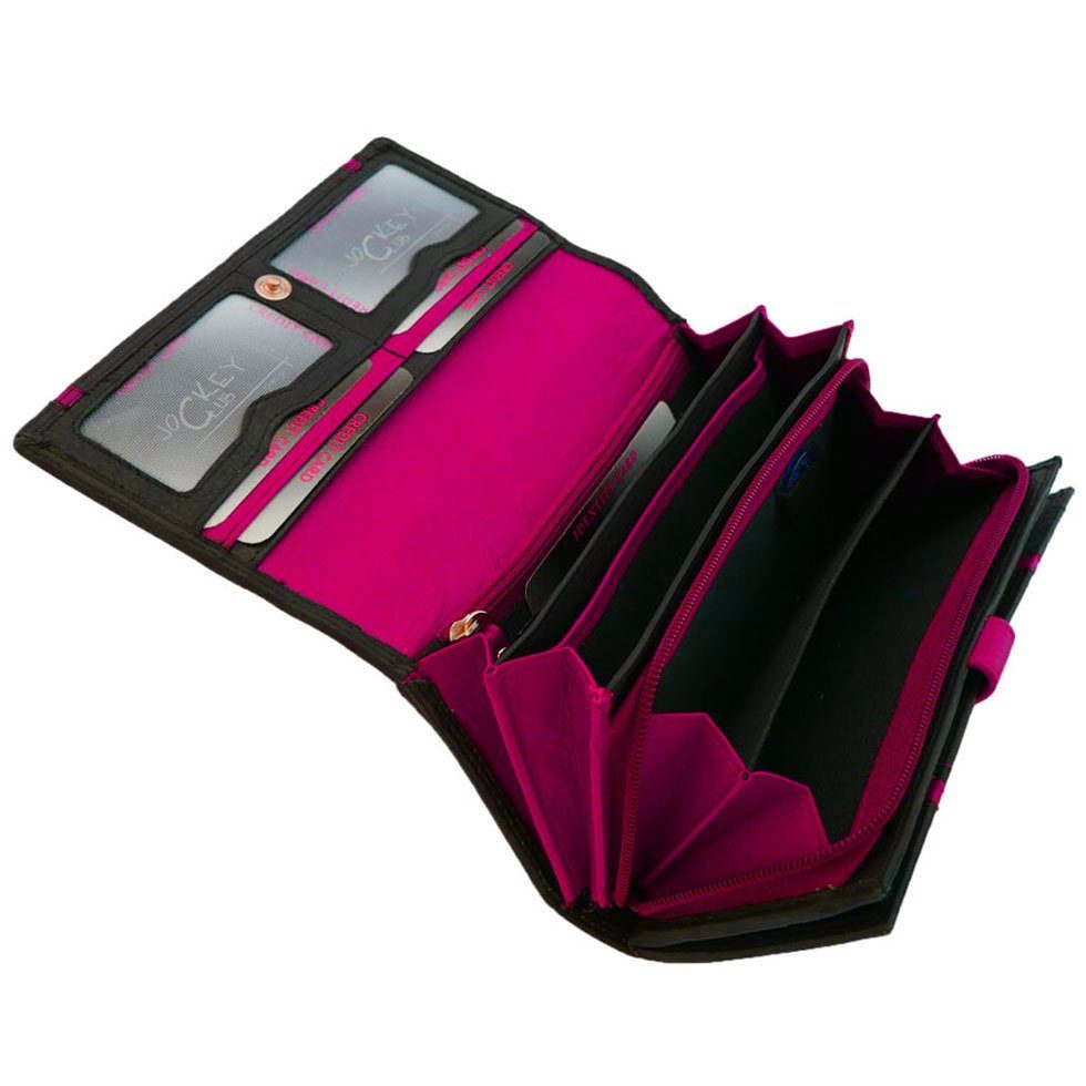 CLUB Echtleder perfekt 18 Geldbörse JOCKEY Kartenfächer, in Scheinfächer, XXL-FORMAT, 3 schwarz-pink durchdacht
