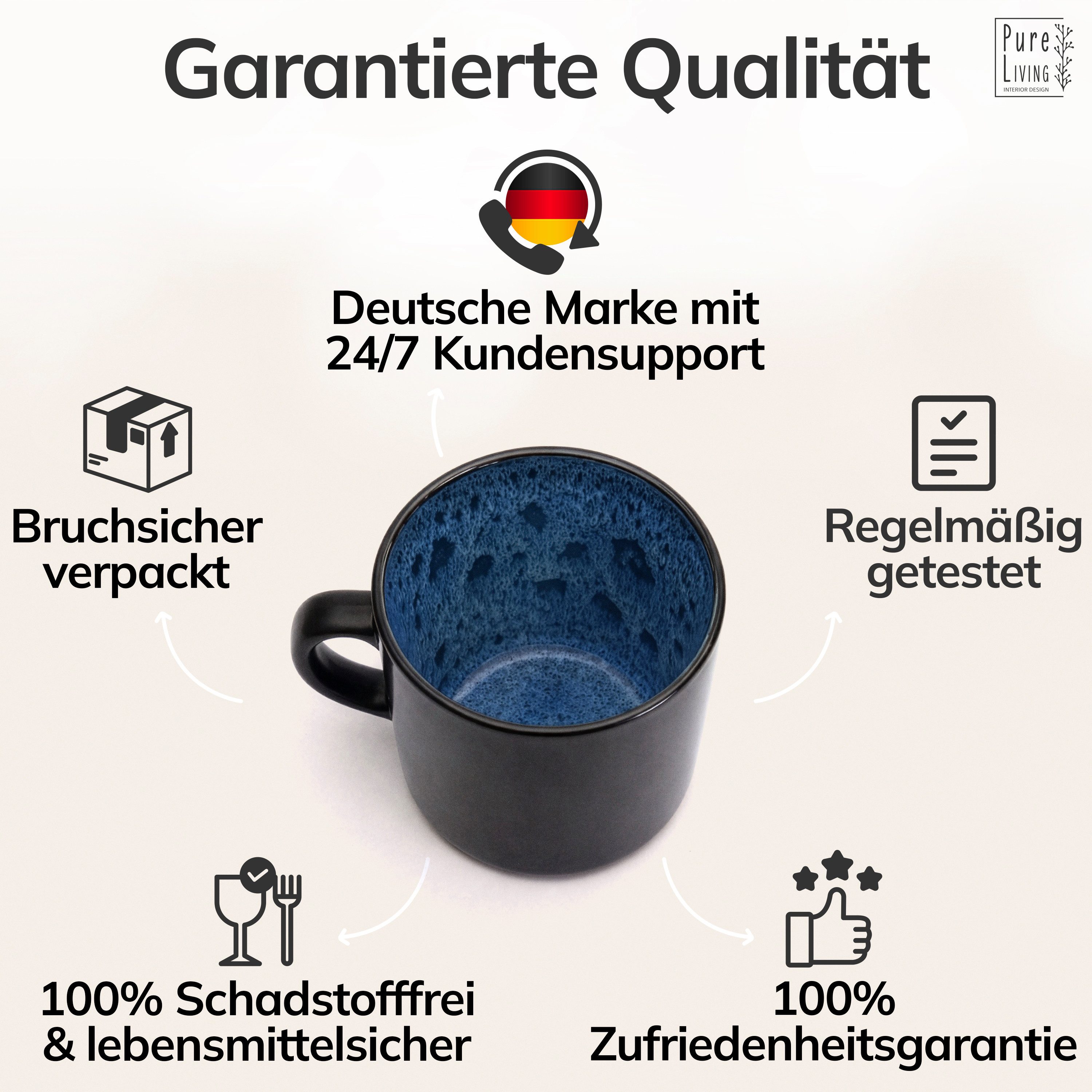 PURE LIVING INTERIOR DESIGN Geschirr-Set Ibiza Becher, 6er-Set, 350 ml, Tiefblau, Steingut (6-tlg), 6 Personen, Steingut – Bild 4 von 5