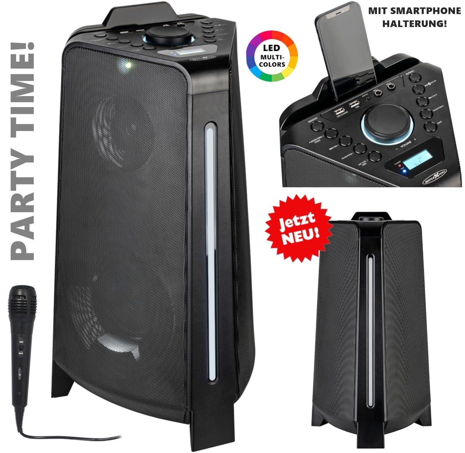Reflexion PS100BT LED Beleuchtung mit verschiedener Modi-Auswahl Party-Lautsprecher (Bluetooth, 800 W, Bluetooth, Radio, Karaoke, Disco-Licht Effekte, Equalizer)