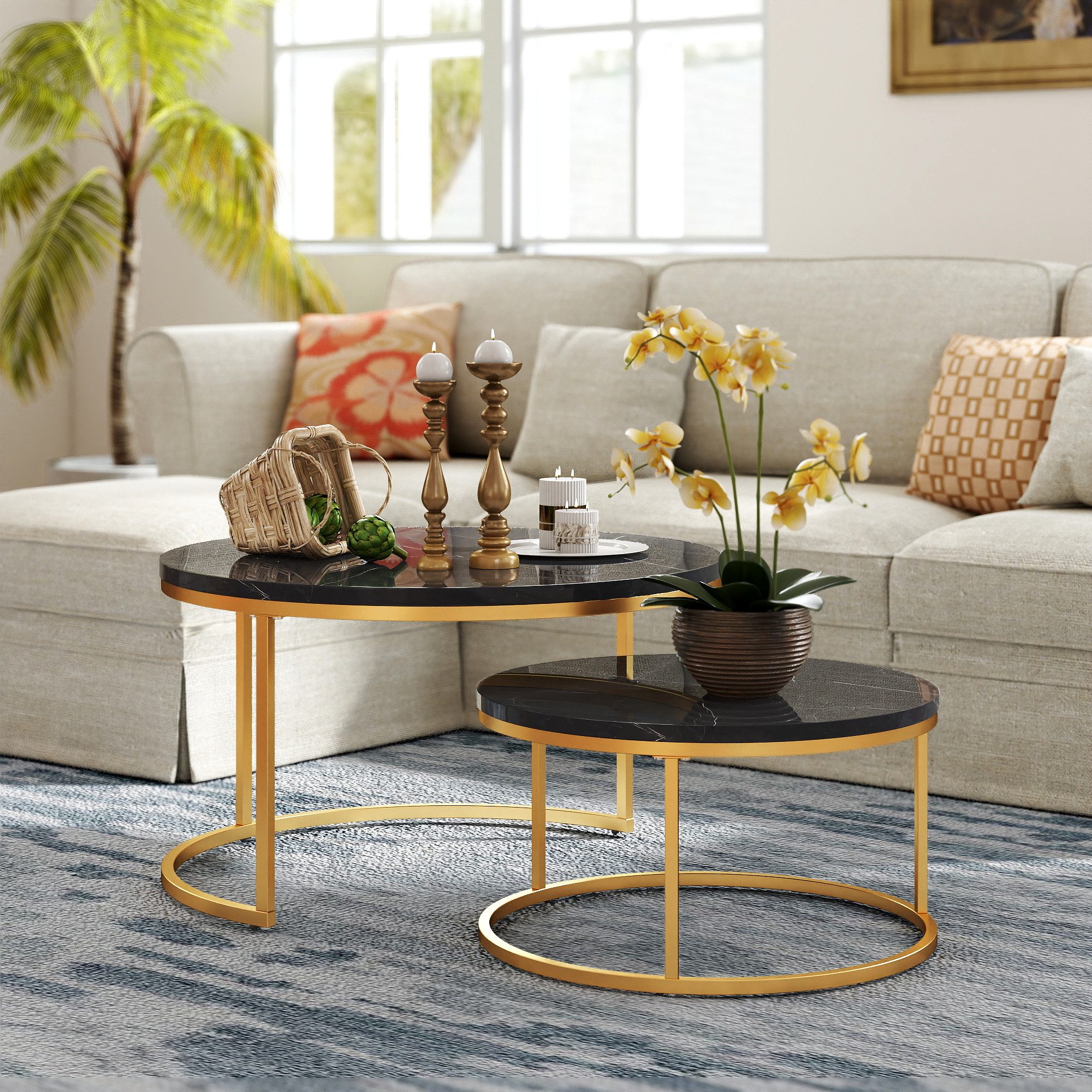 HAUSS SPOLE Couchtisch rund 2er-Satztisch Beistelltisch stapelbarer Sofatis günstig online kaufen