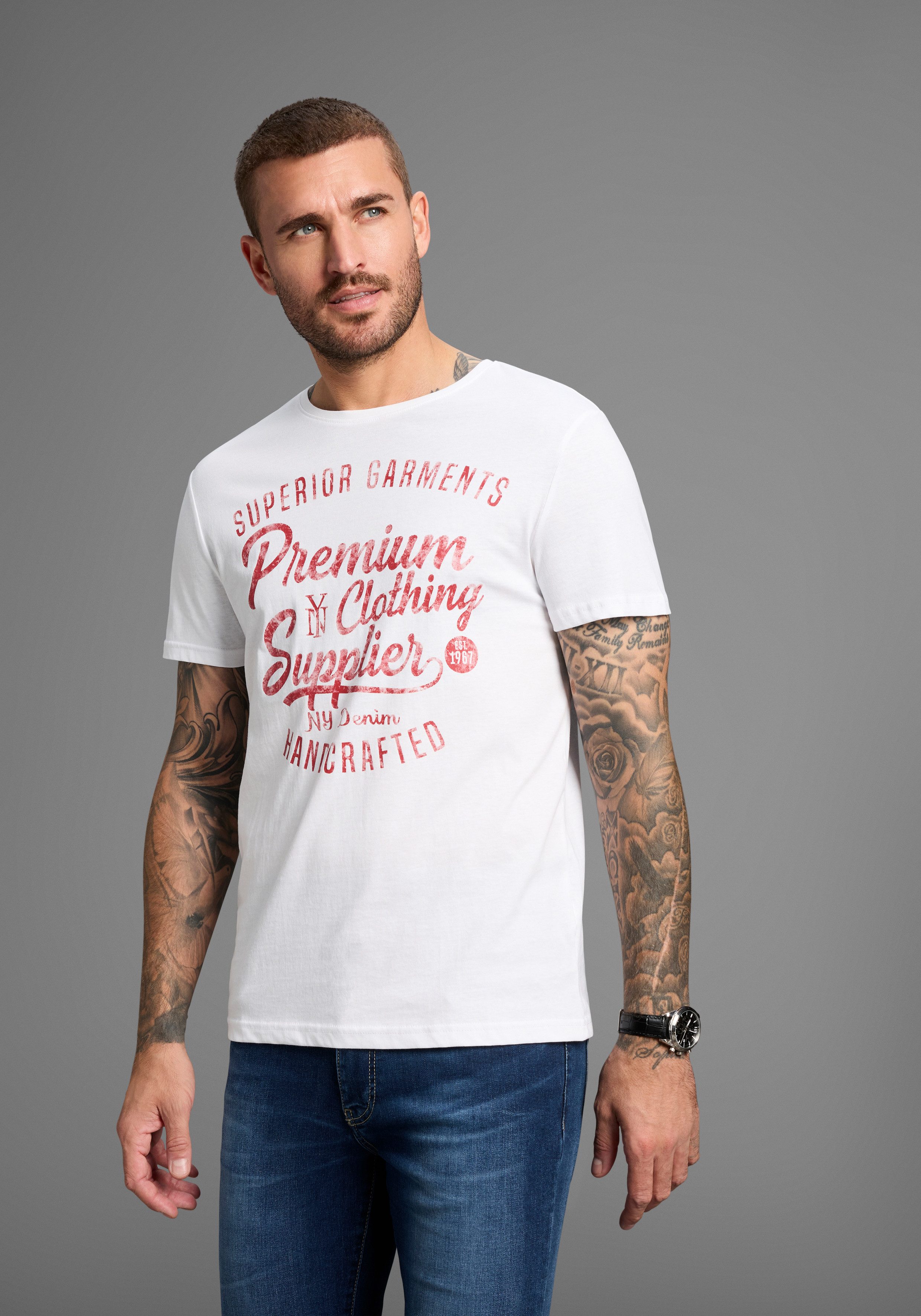 AJC T-Shirt Kurzarm, schmale Passform, im Vintage-Design günstig online kaufen