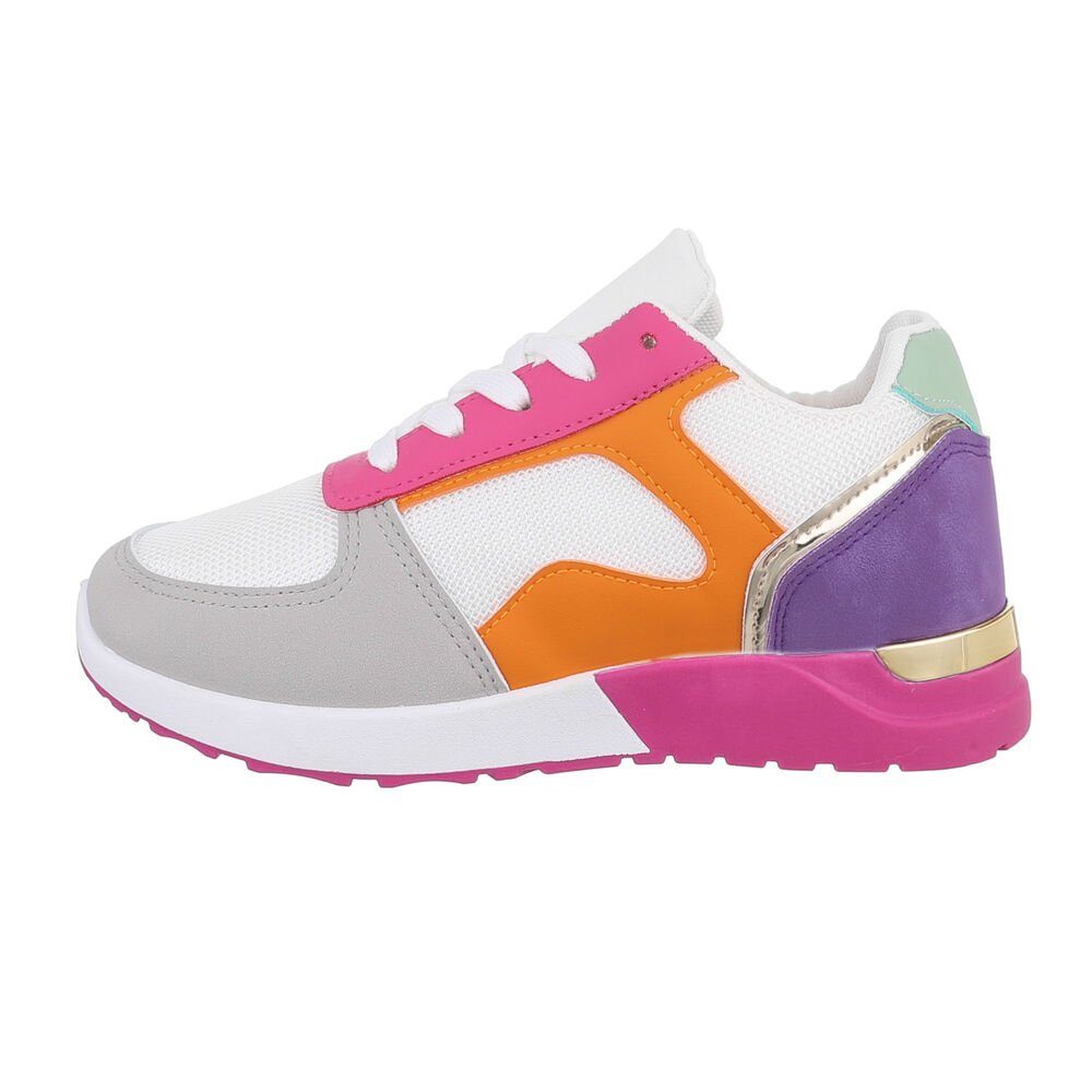 Sneaker in Pink Flach Freizeit Low-Top Damen Weiß, Low Ital-Design Sneakers Weiß