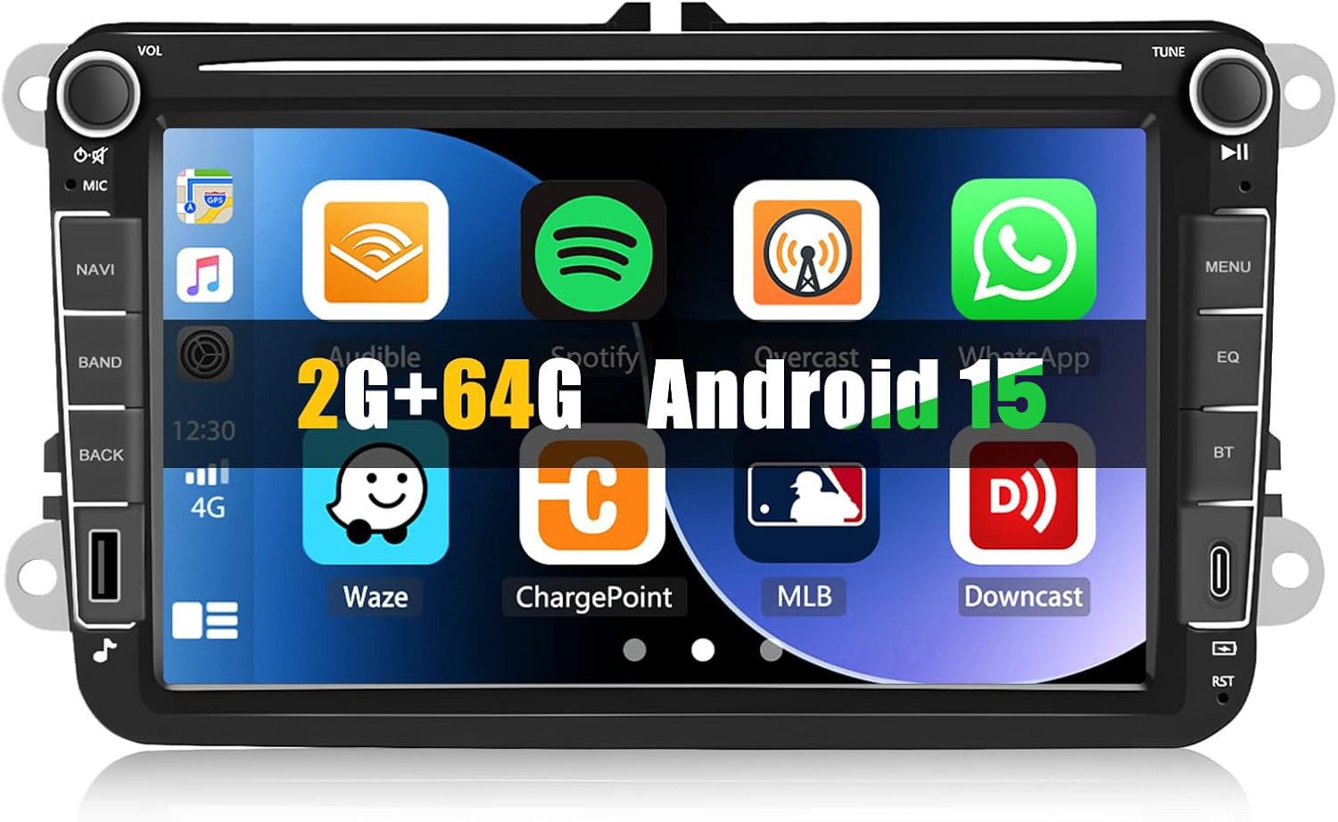 Hikity 8 Zoll Für VW Golf/Polo, Android 15 + Apple CarPlay, GPS, 4+64GB Autoradio (FM-TunermitRDS, 40 W, Bluetooth-Freisprechen WIFI)