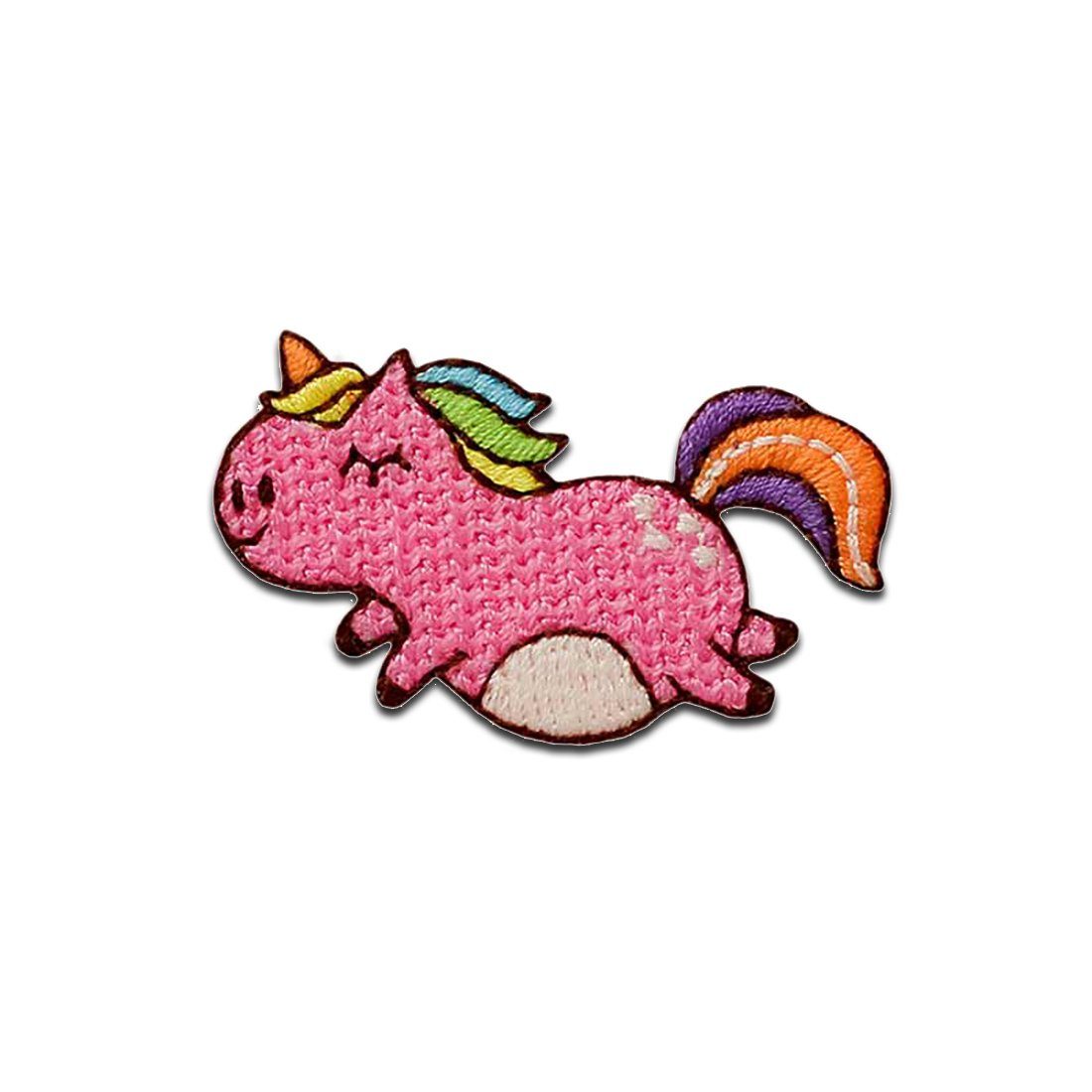 Mono-Quick Aufnäher Bügelbild, Aufbügler, Applikationen, Patches, Flicken, zum aufbügeln, PES, NY, Pummeliges Einhorn Tier - Größe: 2,5 x 4,2 cm