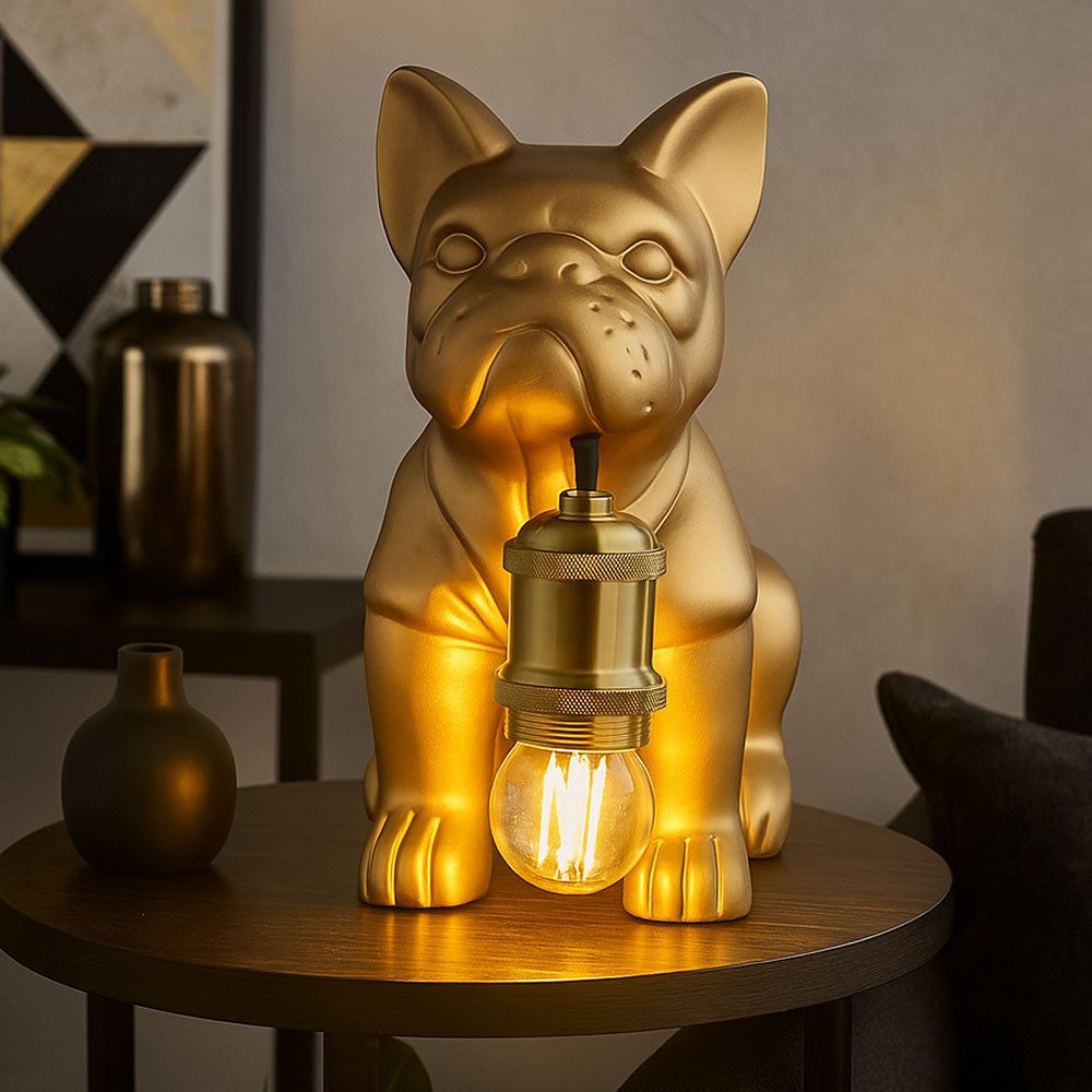 GLOBO LIGHTING LED Tischleuchte, Leuchtmittel inklusive, Warmweiß, Tischleuchte Beistellleuchte Nachttischlampe LED Filament gold Hund