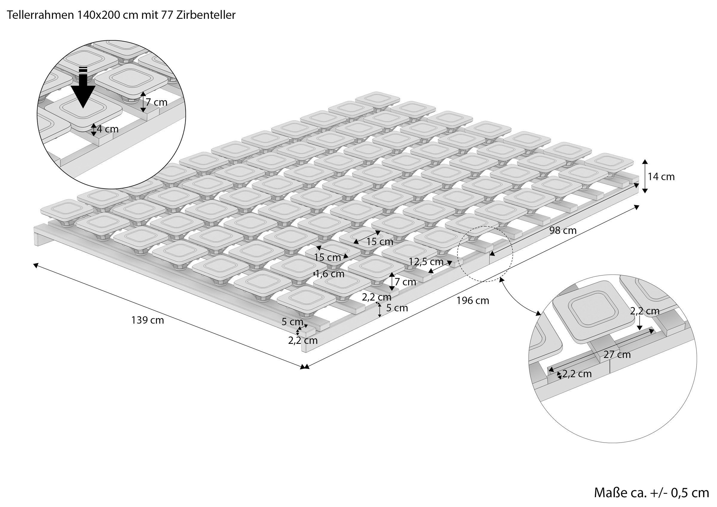 Tellerlattenrost Metallfreier Zirbenholz-Tellerrost 140 x 200 cm, ERST-HOLZ, Tellerrost
