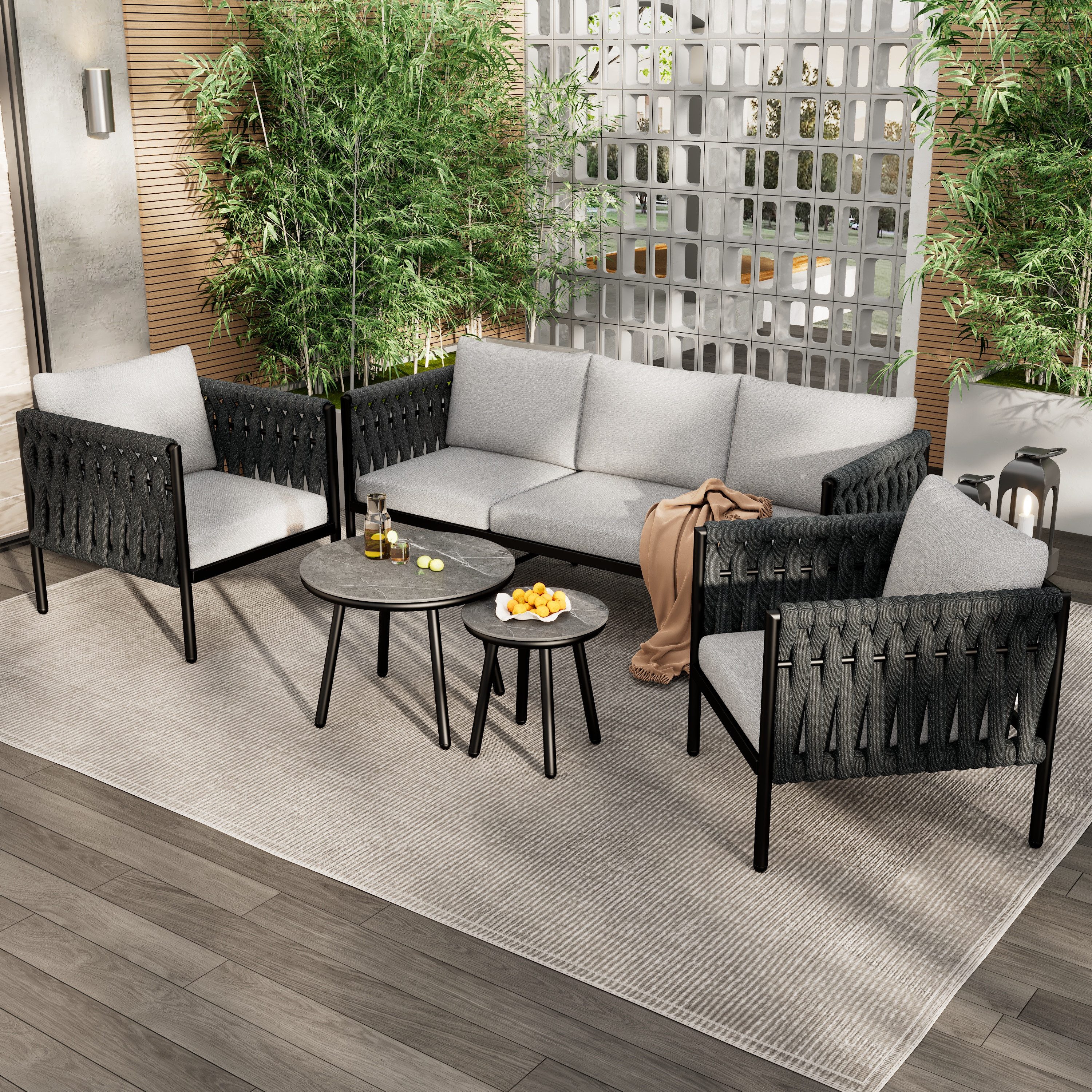 Flieks Gartenlounge-Set, (5-tlg), 5-Sitzer Balkonset Gartenmöbel günstig online kaufen