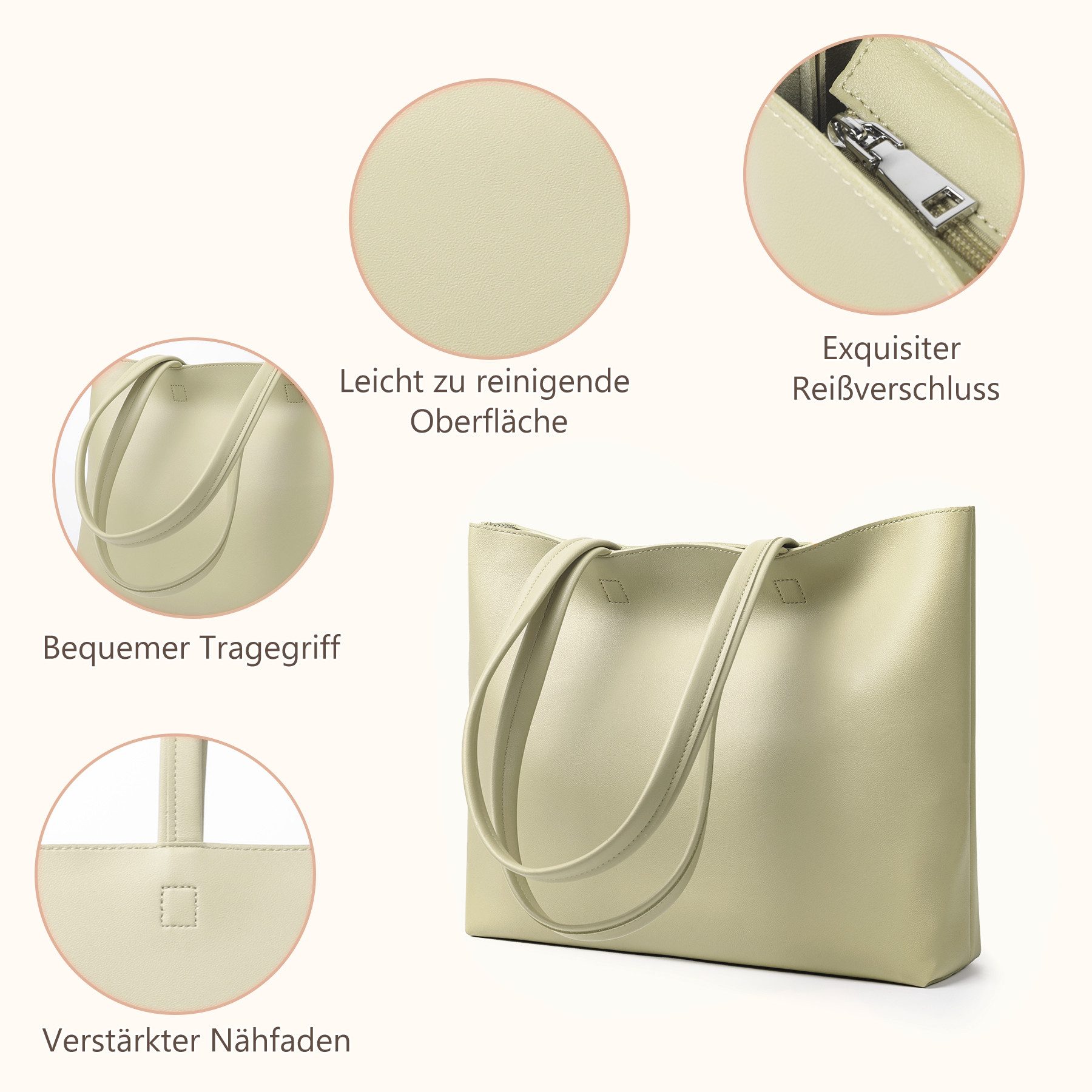 TAN.TOMI Shopper Damen Henkeltaschen, Einfache Handtaschen PVC Tote Shopper Bag, Handtasche für Arbeit, Schule, Einkauf mit Innentasche