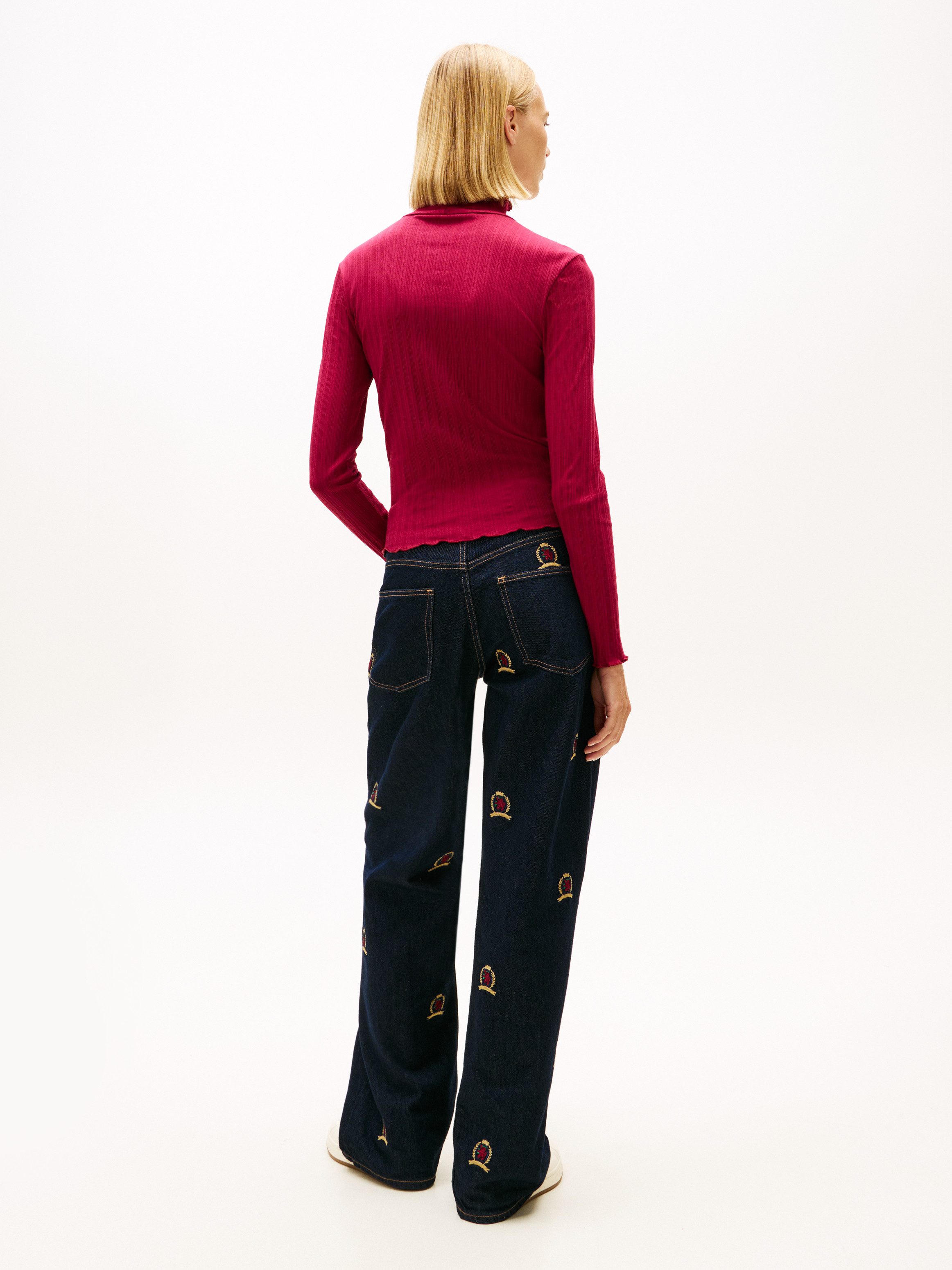 Tommy Jeans Langarmshirt TJW SLIM RIB LETTUCE EDGE LS in gerippter Struktur