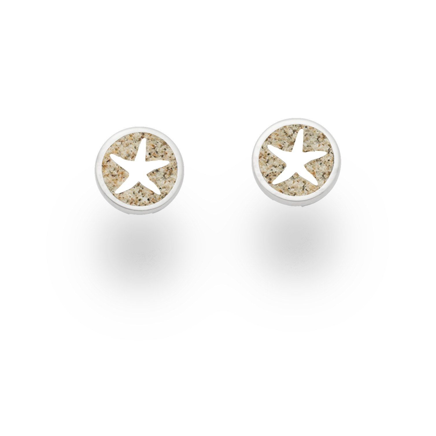 DUR Paar Ohrstecker O5057 „Seestern“ – Strandsand & Silber – 8 mm – Maritimer Ohrschmuck