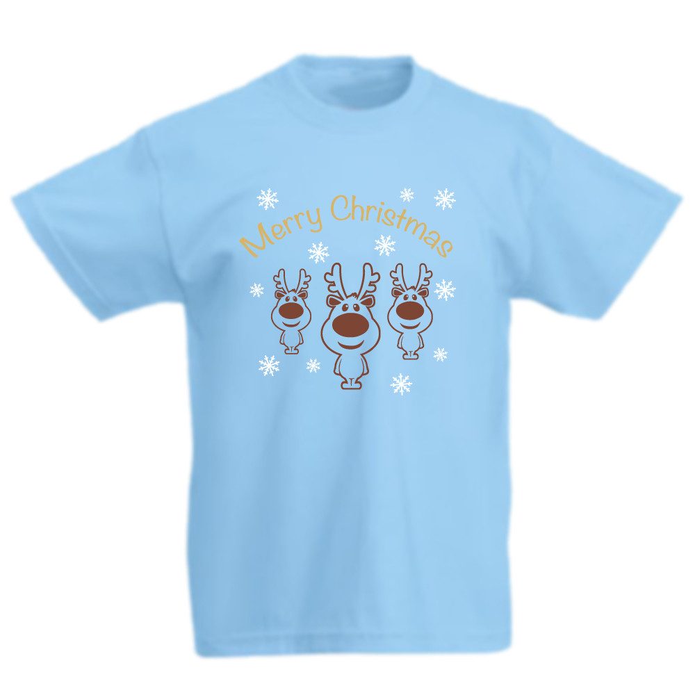 G-graphics T-Shirt Merry Christmas - mit Rentieren & Schneeflocken Kinder T-Shirt mit Weihnachtsmotiv