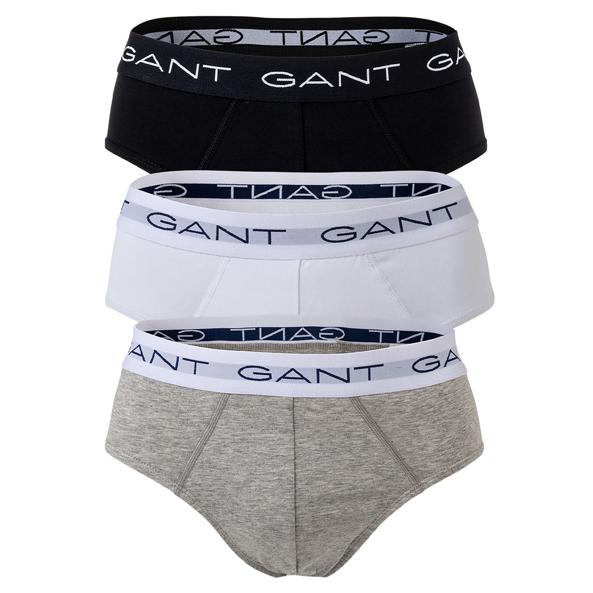 Gant Slip Herren Slips, 3er Pack - Briefs, Logo-Bund, Cotton Grau