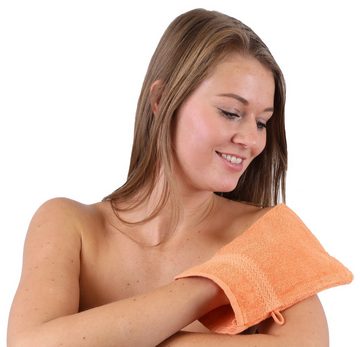 Betz Waschhandschuh 10 Stück Waschhandschuhe Premium 100% Baumwolle Waschlappen Set 16x21 cm Farbe orange und hellblau