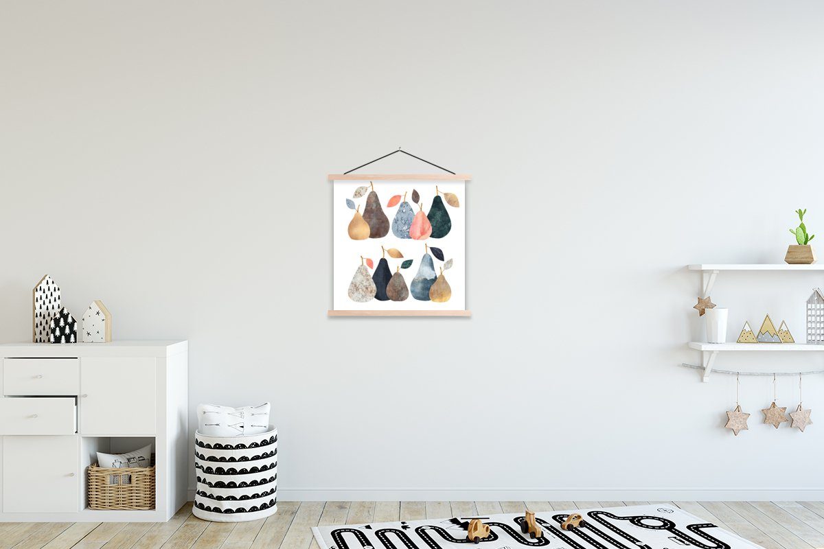 MuchoWow Poster Birne - Pastell - Obst - Design, (1 St), Posterleiste, Textilposter für Wohnzimmer, Bilderleiste, Magnetisch