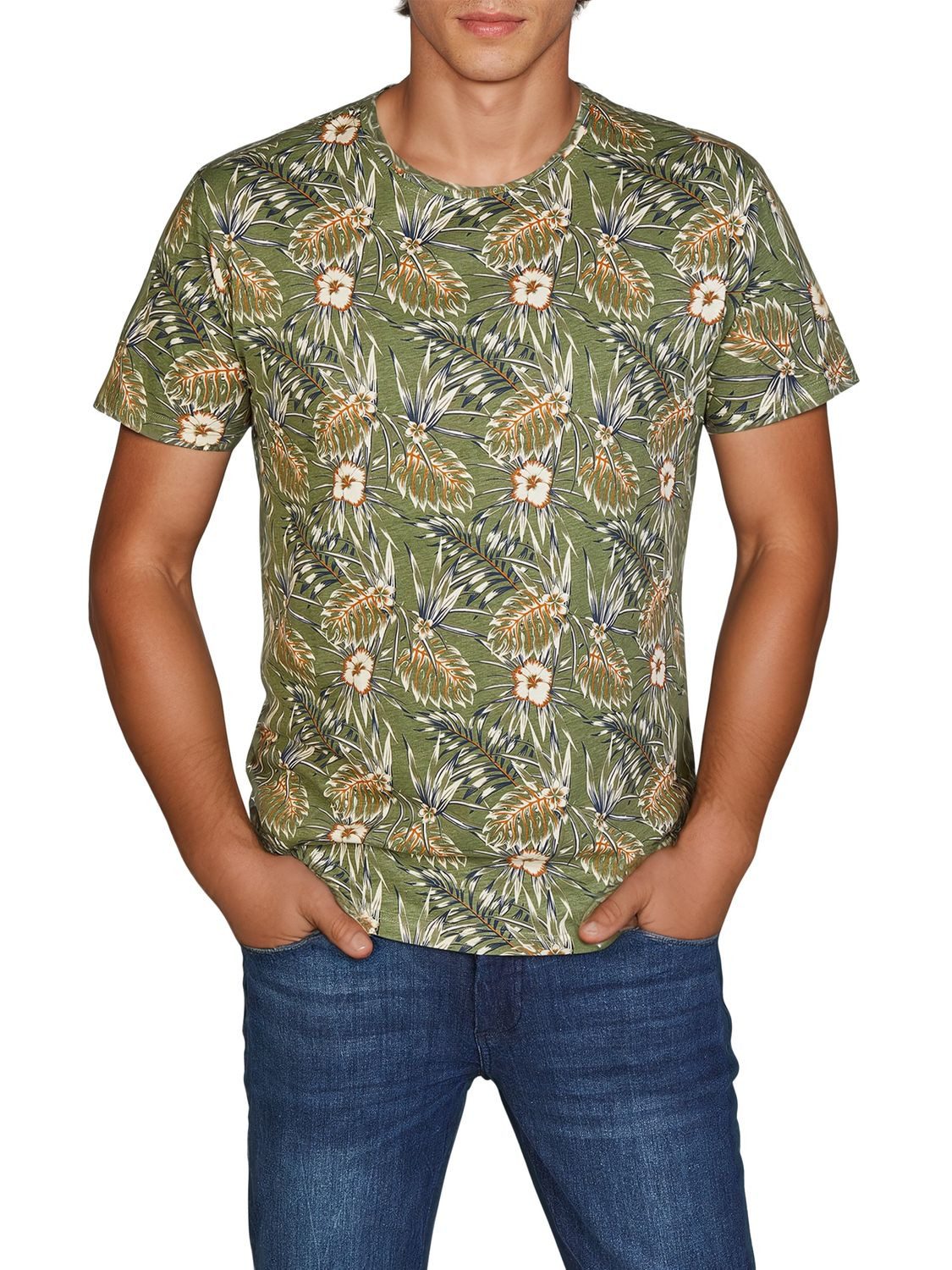 riverso T-Shirt Herren Fotoprintshirt RIVBill Regular Fit (1-tlg) Kurzarm Hawaiishirt mit Rundhalsausschnitt aus 100% Baumwolle