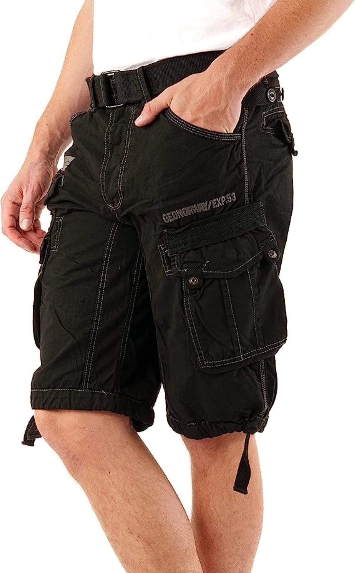 Brpanoramique Cargoshorts Herren Mit (Packung, Geographical schwarz Norway Neu 1-tlg) Gürtel kurze Hose