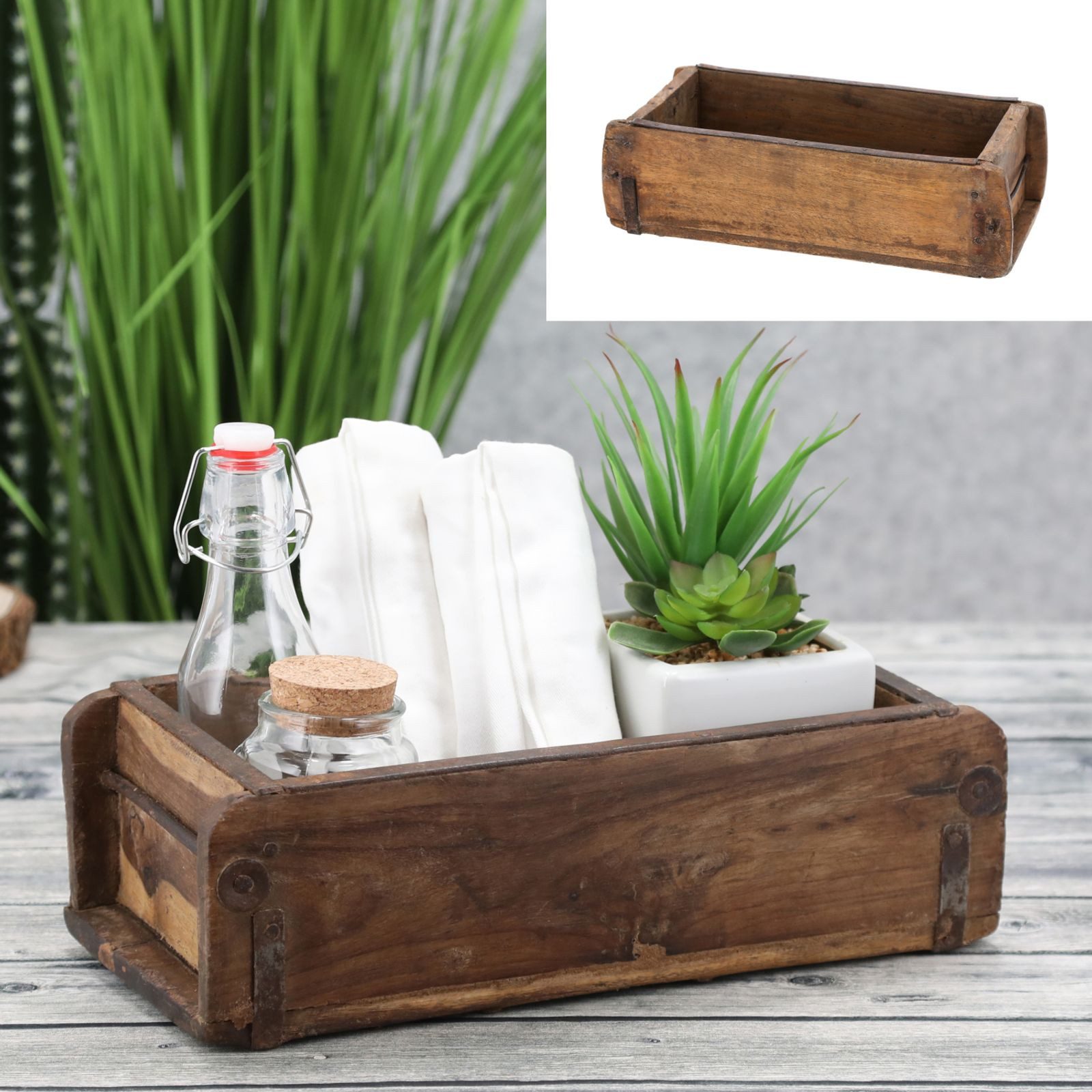 CEPEWA Aufbewahrungsbox Holzkiste Ziegelform Altholz Buche Organizer Aufbewahrungsbox