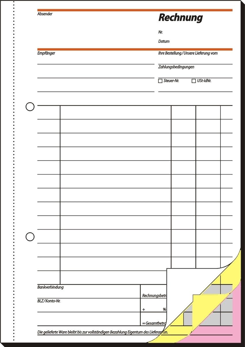Formularblock Formularbuch Rechnung A5 hoch selbstdurchschreibend VE=3x40 Blatt.
